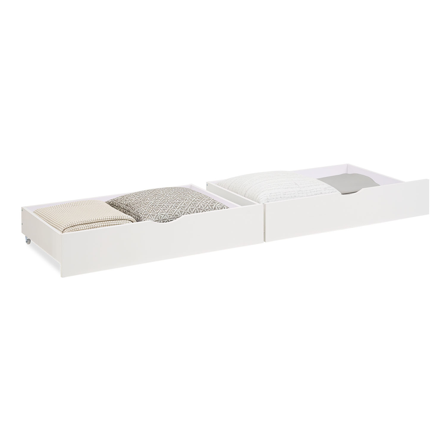 Set of 2 White Underbed Drawers on Wheels – Wooden Storage Solution