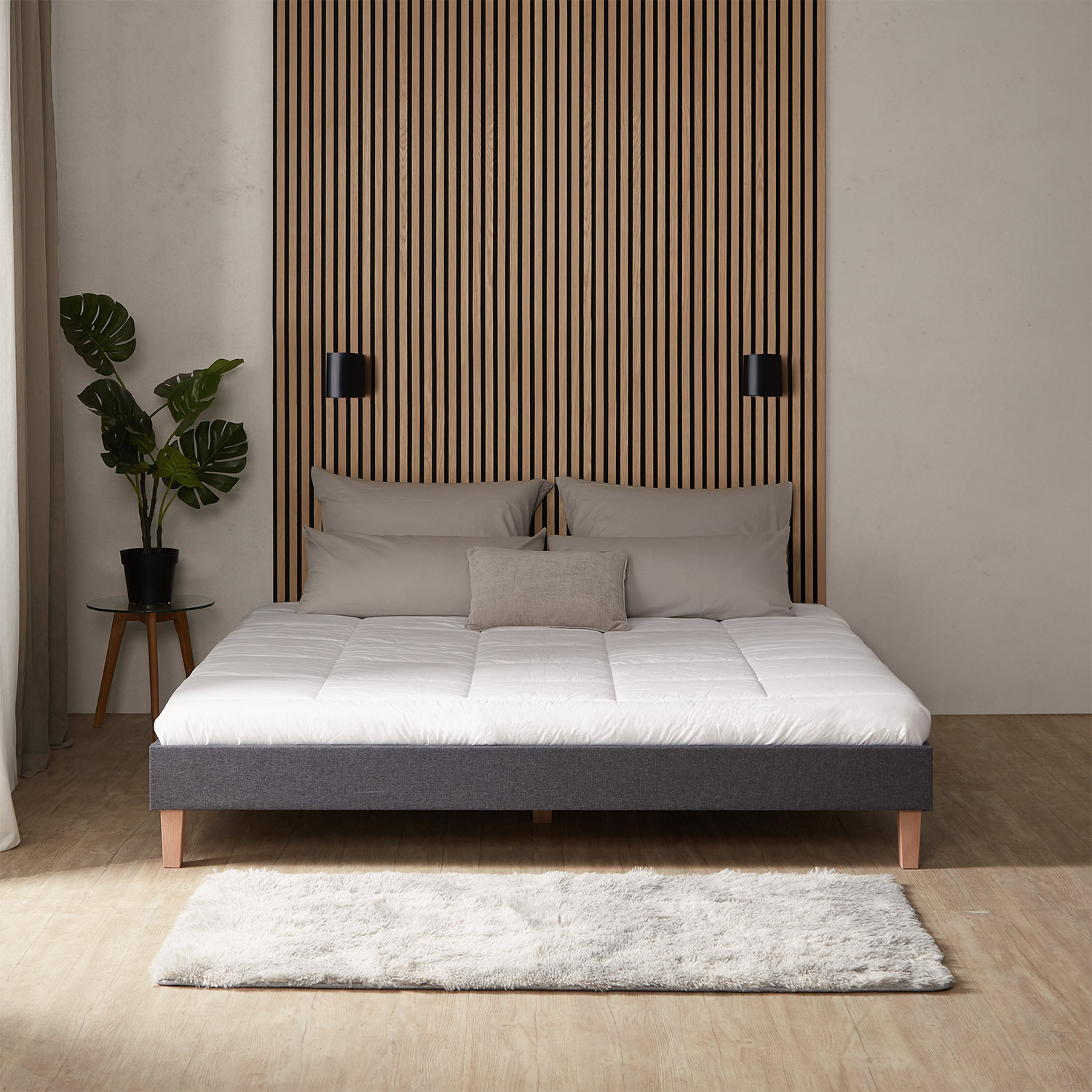 Upholstered Bed Frame Double Bed 180 x 200 cm Grey Futon Bed Platform Bed Fabric