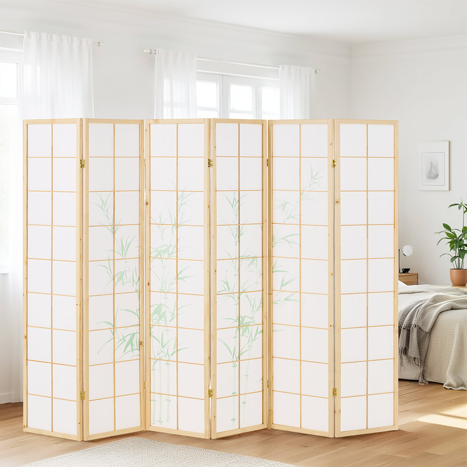 Paravent Natural Bamboo | 6-panel | Wood | Shoji Room Divider | Partition Privacy Screen