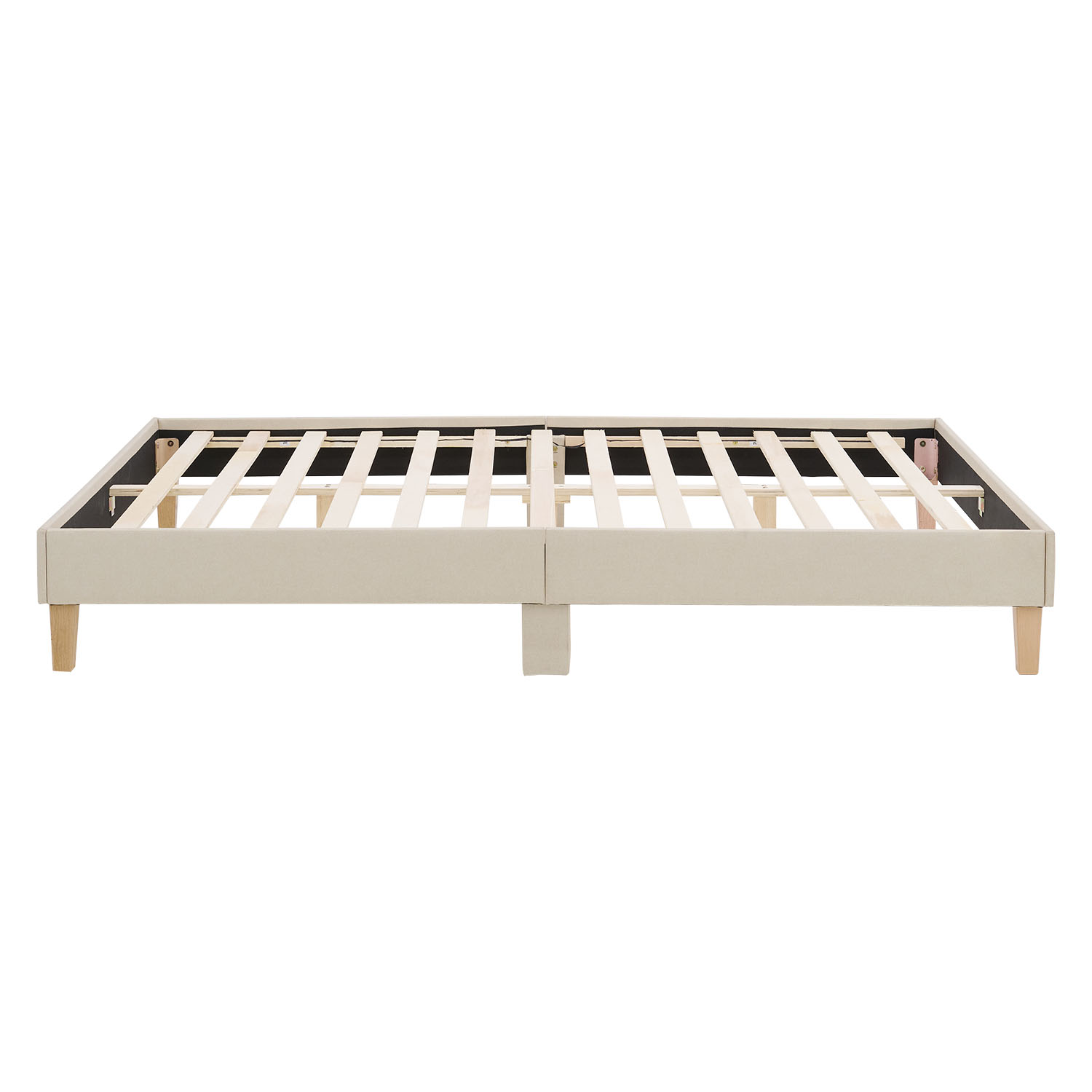 Upholstered bed 140x200 cm beige | futon bed | with slatted frame | double fabric bed frame