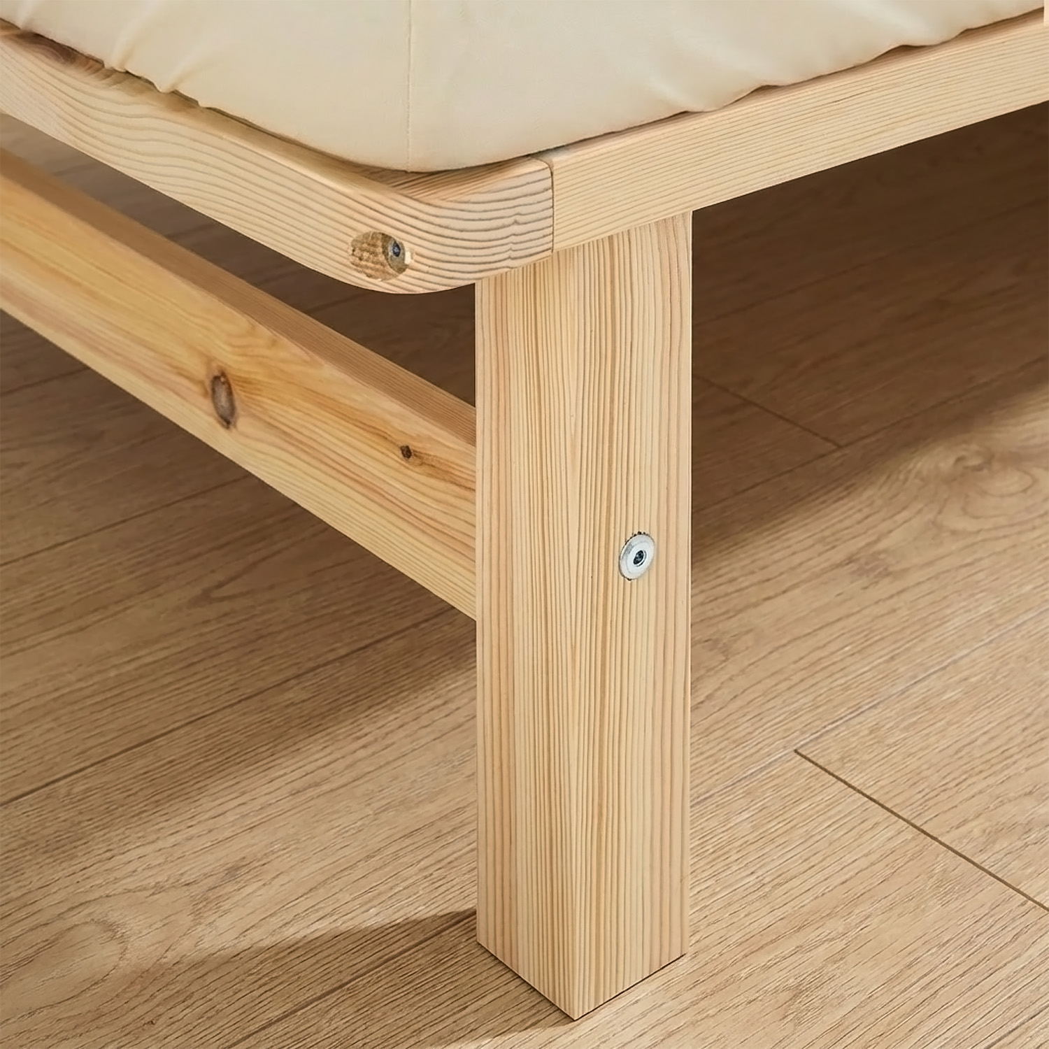 140x200 cm Natural Pallet Bed – Wooden Double Bed with Mattress & Slatted Base for Teen Rooms, Guest Rooms, and Bedrooms