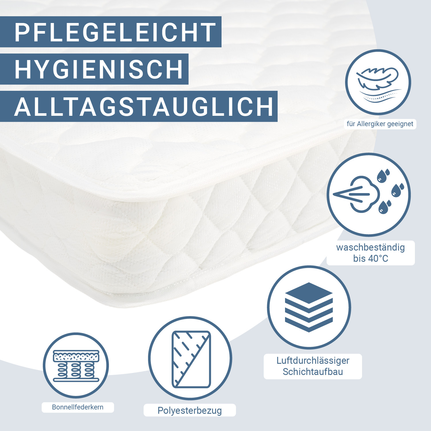 140x200 cm Spring Mattress Medium Firm (H3) – Bonnell Open Coil Double Mattress with White Fabric Cover