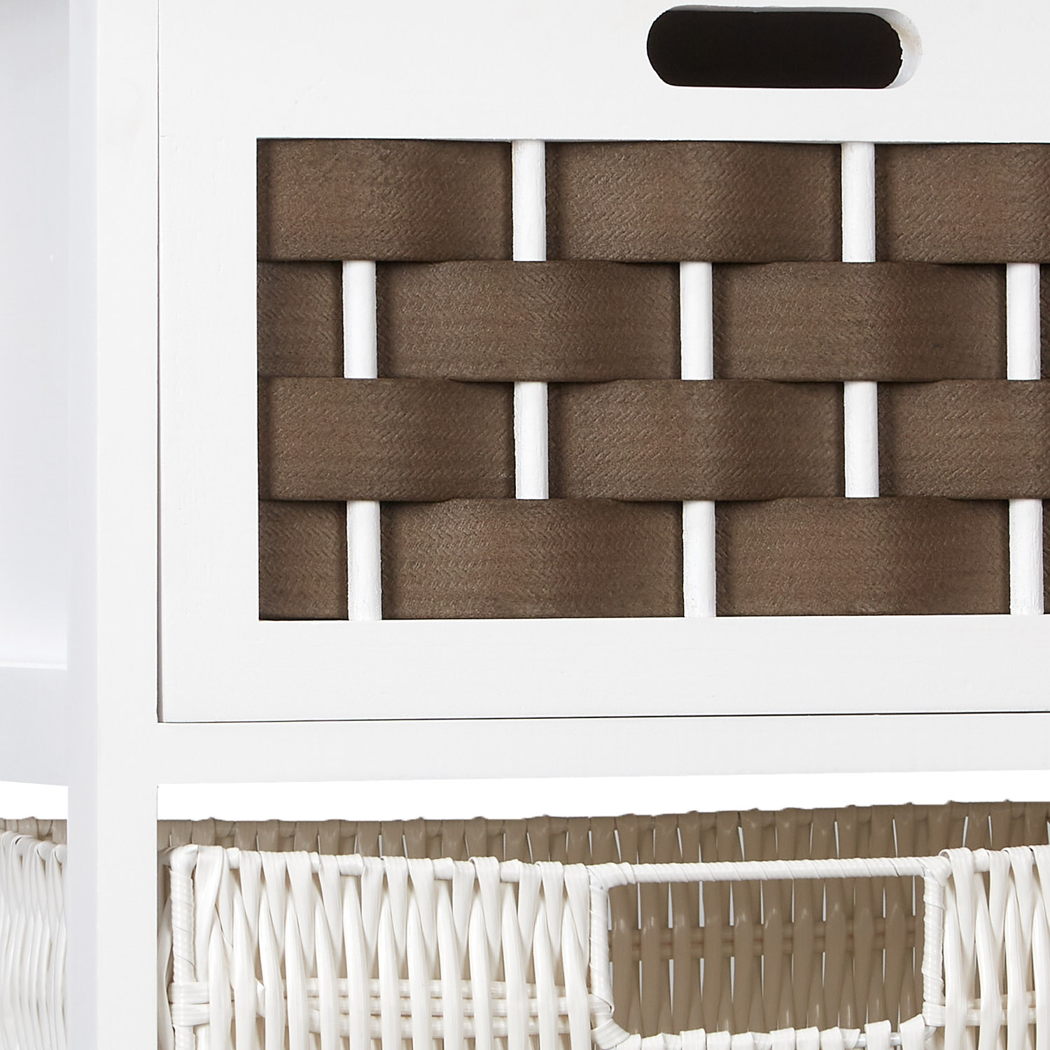 Chest of Drawers Sideboard Storage White Wood Rattan Optic