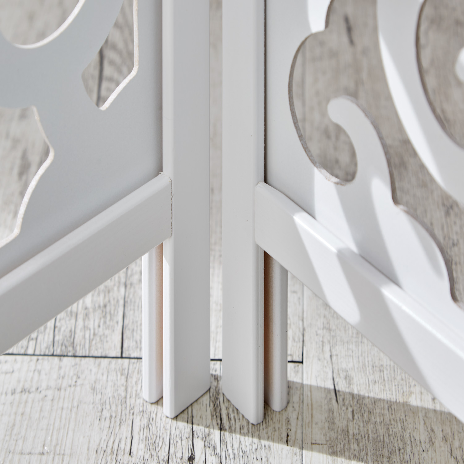 Paravent White with Decorations | 3-panel | Wood | Room Divider Partition Privacy Screen