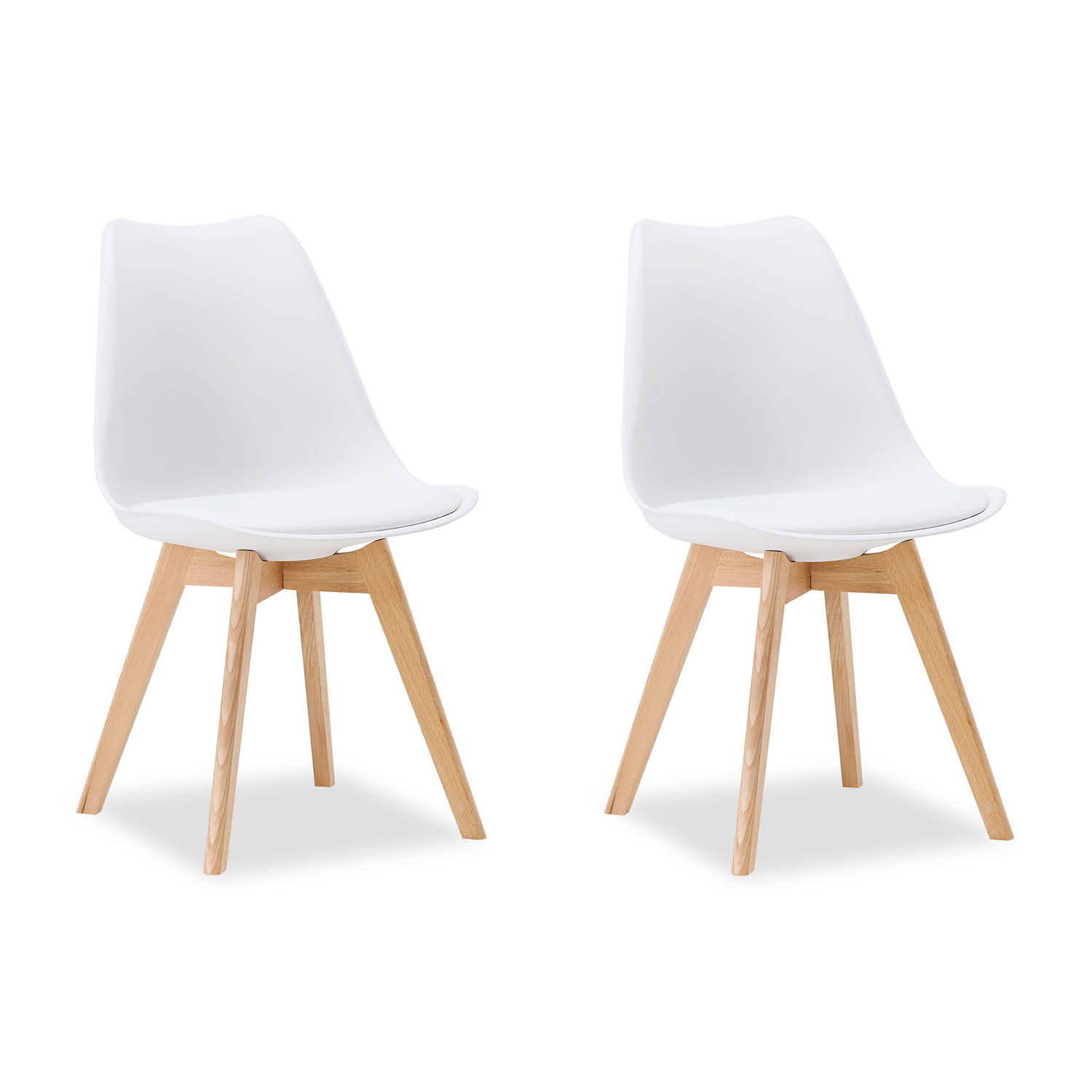 Dining Set (3-Piece): 80x80 cm white dining table with 2 plastic chairs and wooden legs