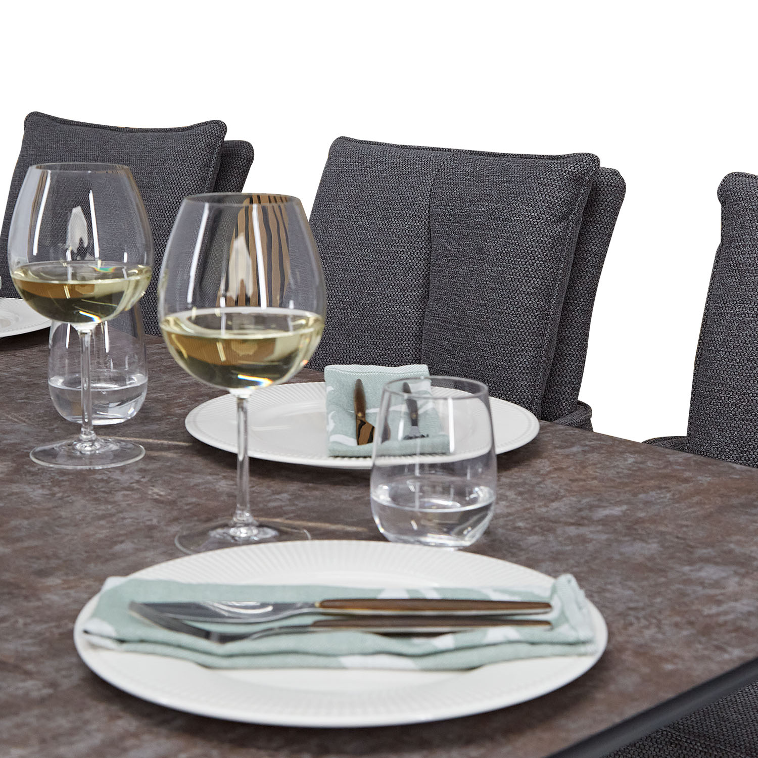 Dining set | 6-piece set upholstered chairs anthracite with armrest | swivel | dining table brown metal frame 200 x 100 cm