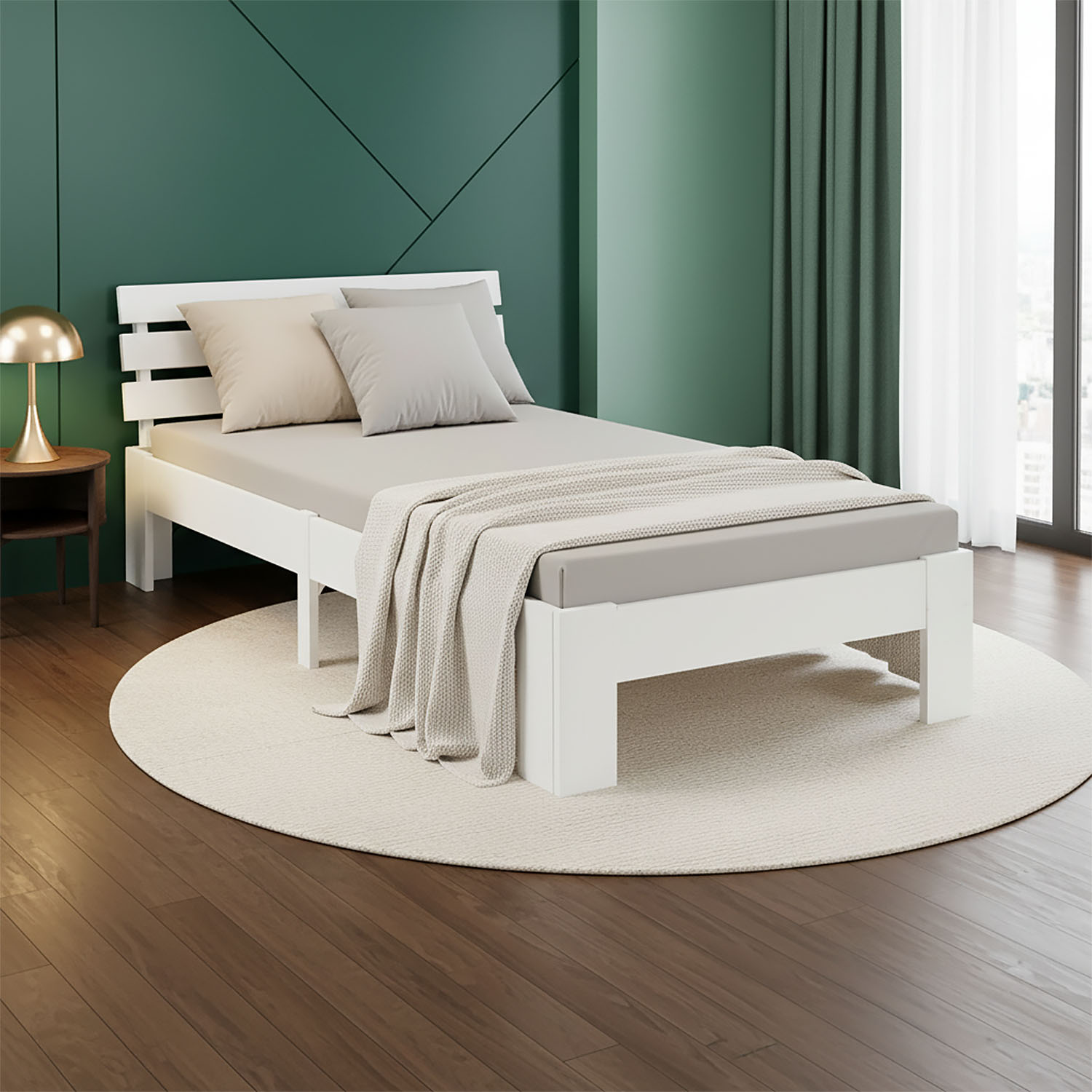 Wood Bed 90x200 cm White | Single Bed | with Spring Mattress | Solid | Youth Guest Bedroom
