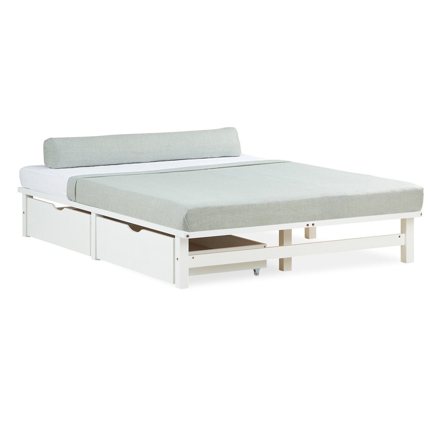Pallet Bed 140x200 cm with Bed Drawer Set of 2 Slatts Solid Wooden Bed White Pallet Furniture