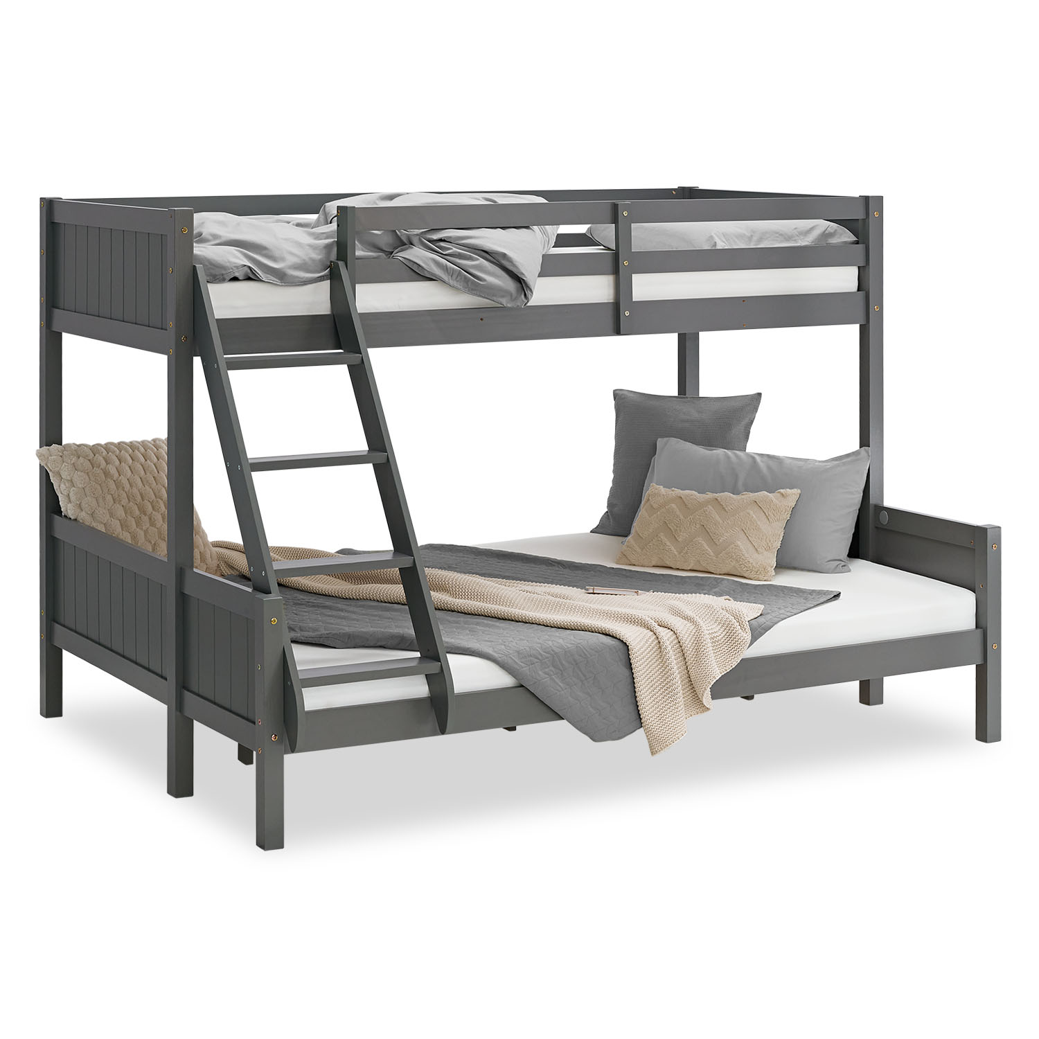 Bunk Bed 2 Sleeping Areas 90x200 cm and 140x200 cm | Gray | with Slatted Frame