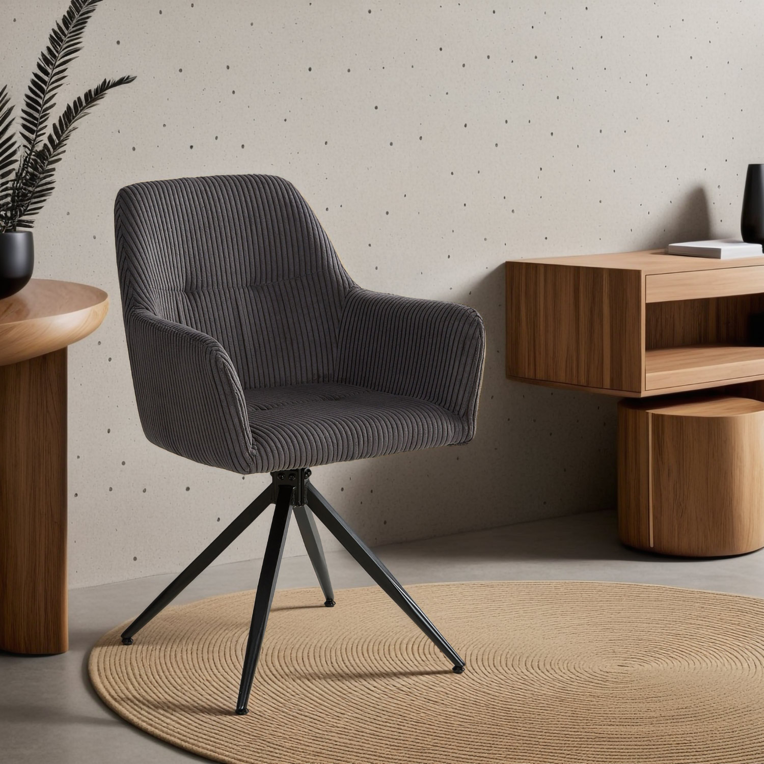 Upholstered Chair Corduroy Grey | single | swivel | with Armrests | Kitchen Dining Room Office