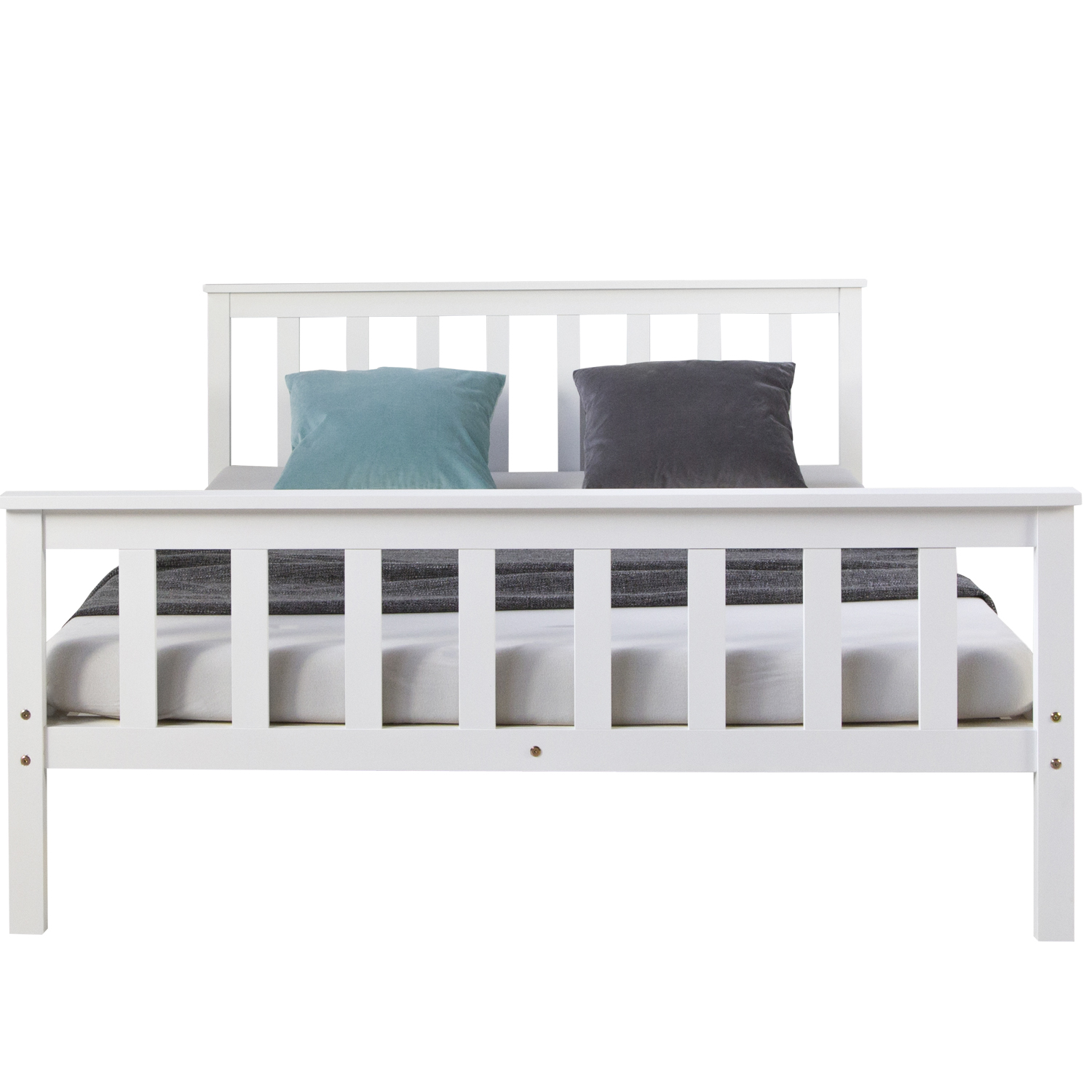 Wood Bed 140x200 cm White | Double Bed | with Slatted Frame | Solid | Kids Youth Guest Bedroom