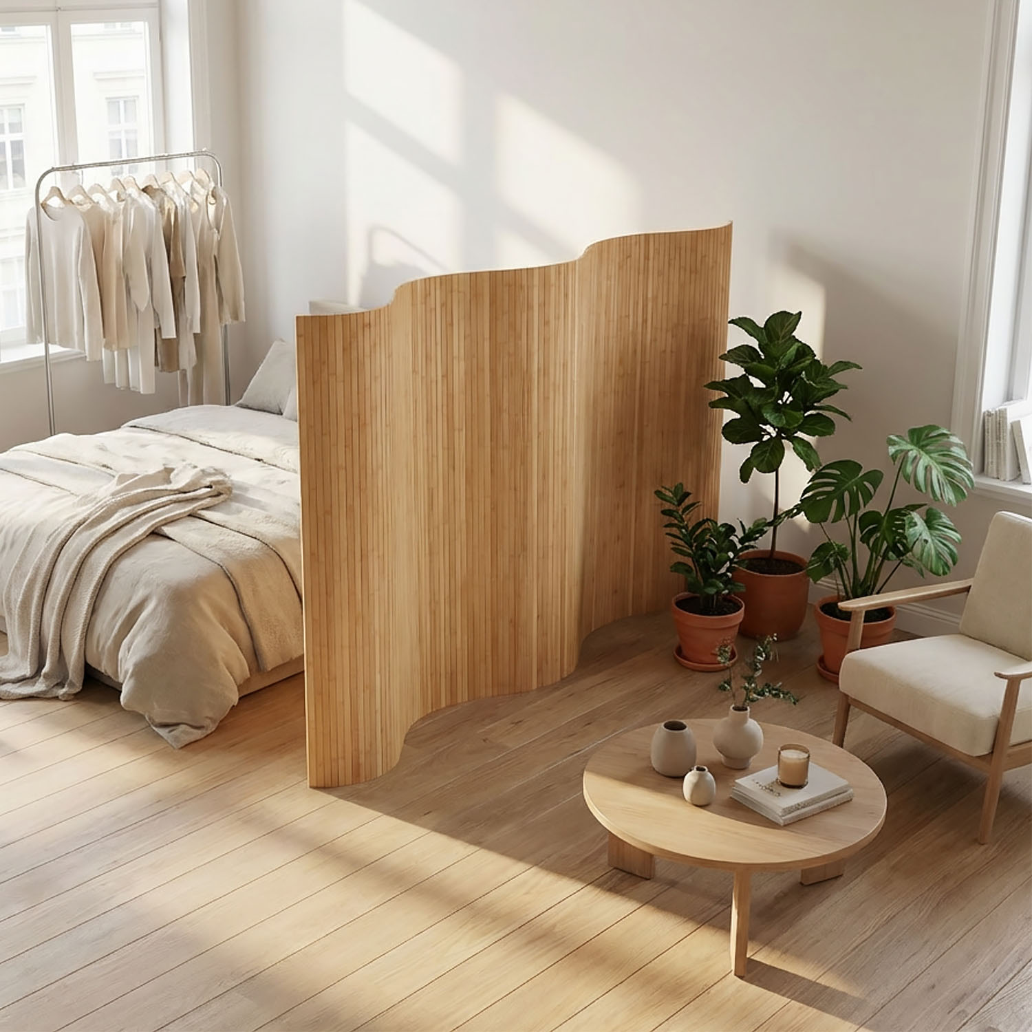 Paravent Bamboo Height 145 cm Brown | Room Divider | Partition Privacy Screen