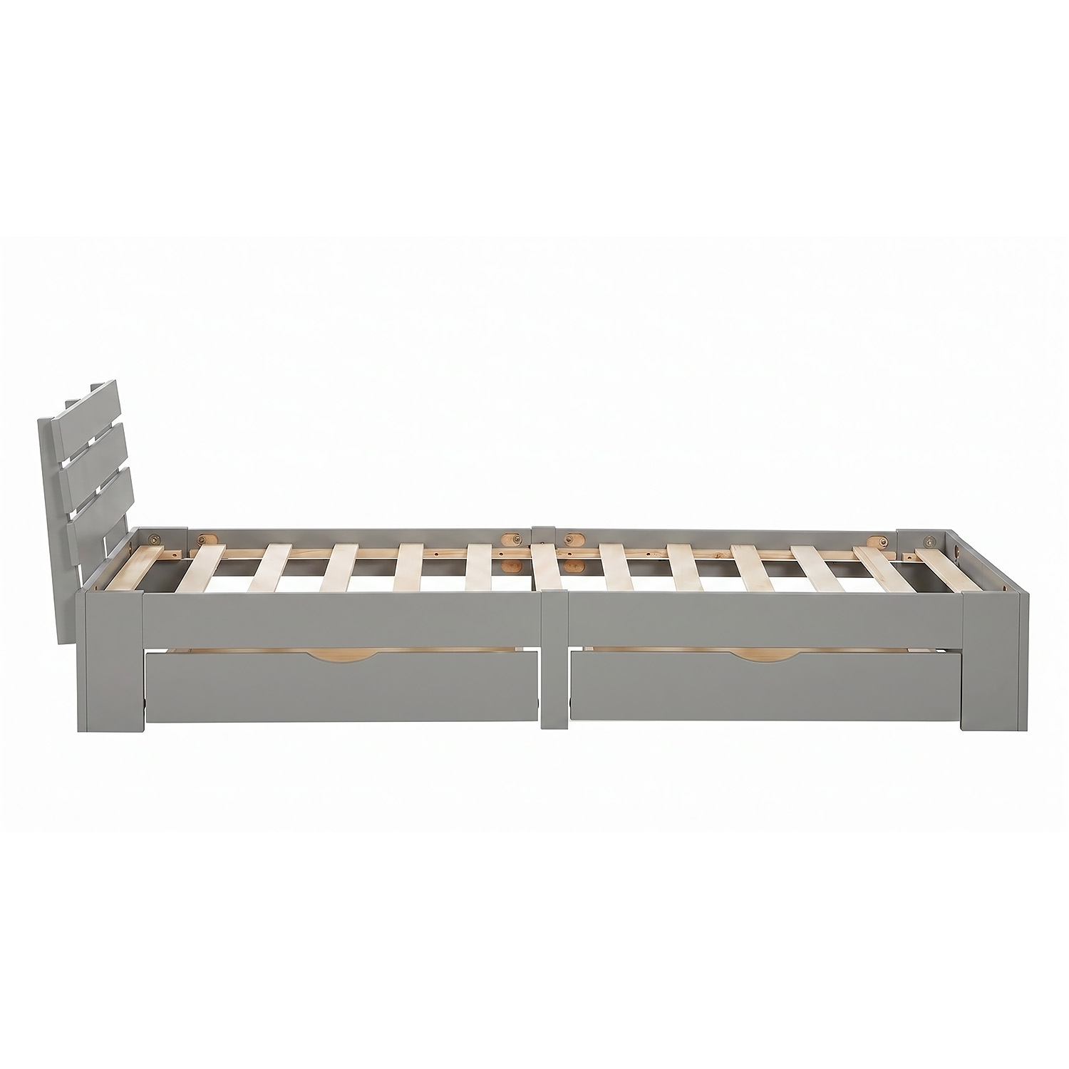 Wooden Bed 90x200 cm Gray | Single Bed with Storage | With Slatted Base | Solid Wood | Children's, Teen, or Guest Bedroom
