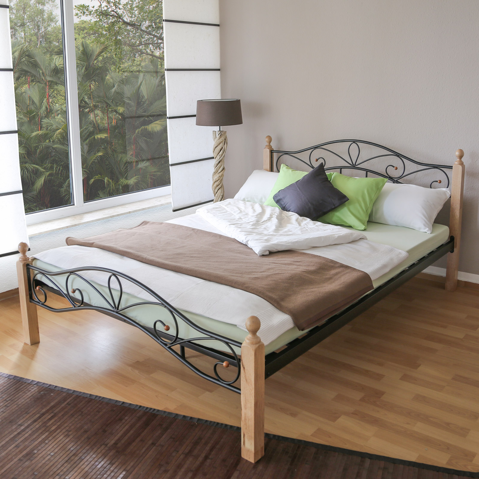 Metal Bed Iron Bed Double 160 x 200 Wood Slatted black natural bed frame 920