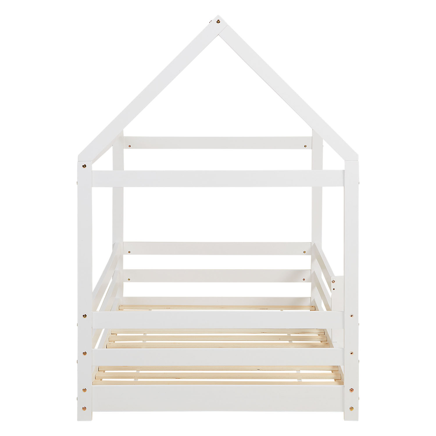 Children's Bed 90x200 cm White | House Bed with Fall Protection | Montessori | Single Bed | with Slatted Frame | Wood