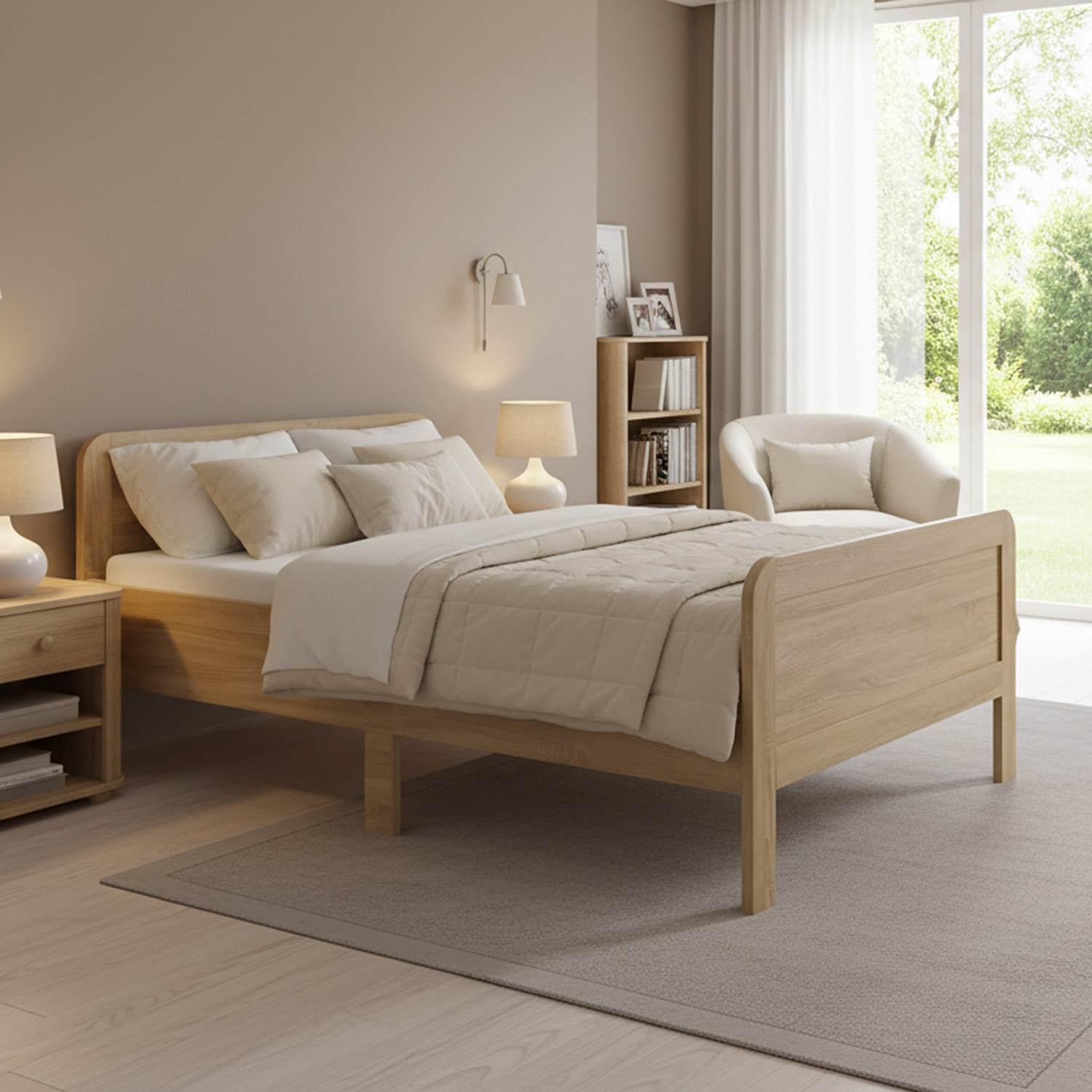 Comfort Bed 120x200 cm Natural | Senior Bed Height Adjustable | Single Bed | Wood | without Slatted Frame