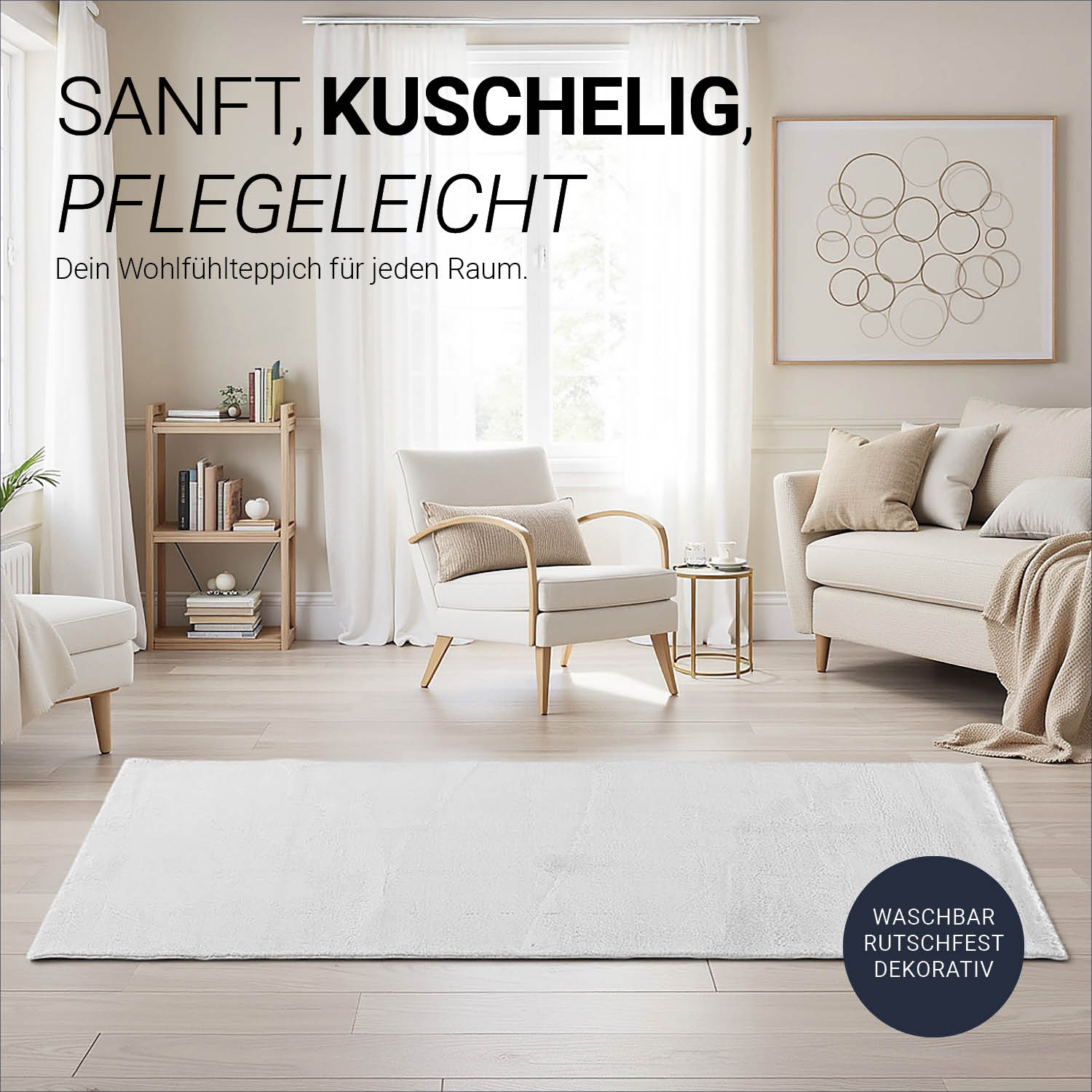 Soft Grey Rug 160x230 cm – Modern Short Pile Living Room Rug – Non Slip Bedroom Carpet – Washable Fluffy Area Rug