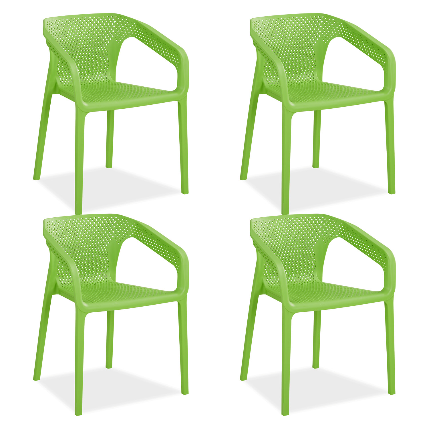 Chaise de jardin avec accoudoirs Vert Lot de 4 Fauteuils de jardin Plastique Chaises exterieur Chaises empilable