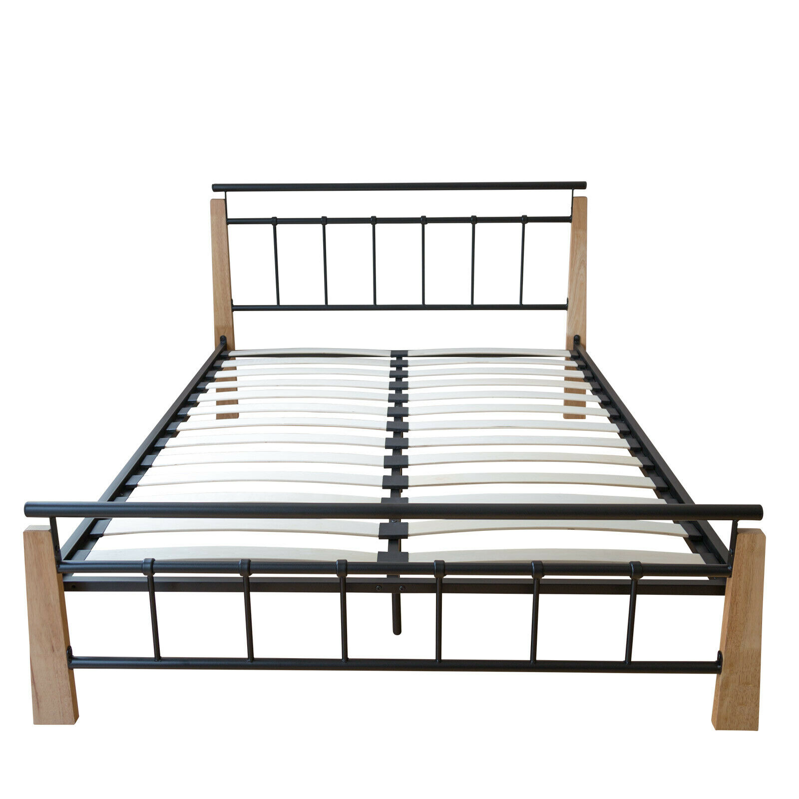 Metal Bed Iron Bed Double 180 x 200 Wood Slatted black natural bed frame 5072