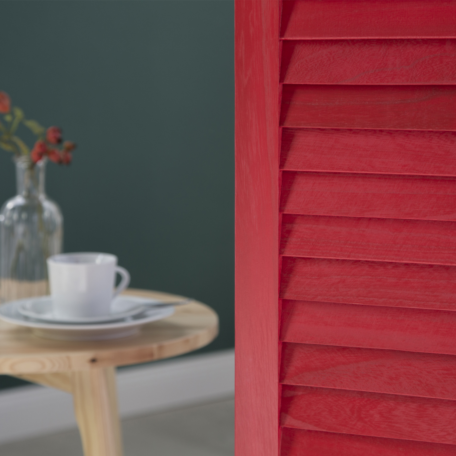 Paravent Red White Black Maritime Motifs | 3-panel | Wood | Room Divider Partition Privacy Screen