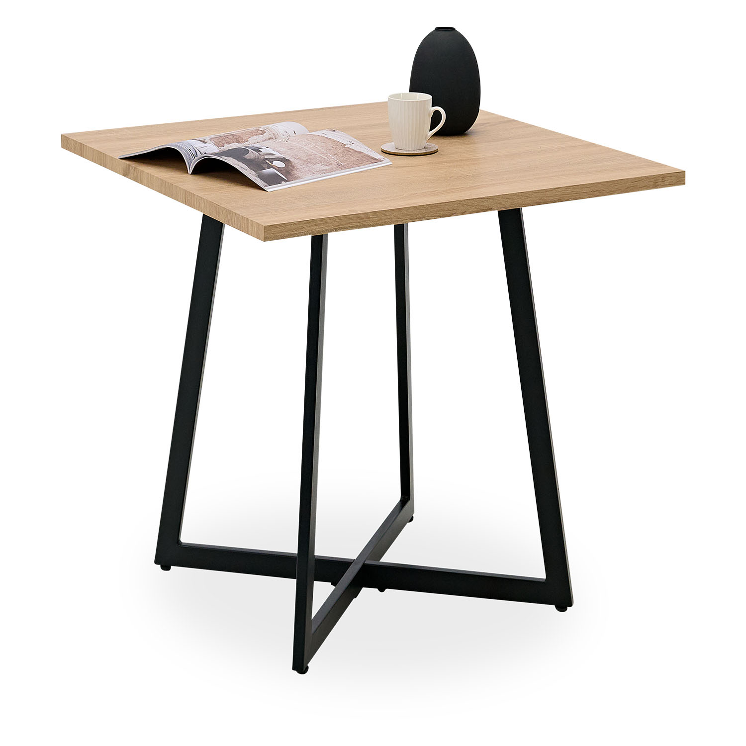 Modern Dining Table Kitchen Table Wooden Table 80x80 cm Oak Black Metal 4 Seater