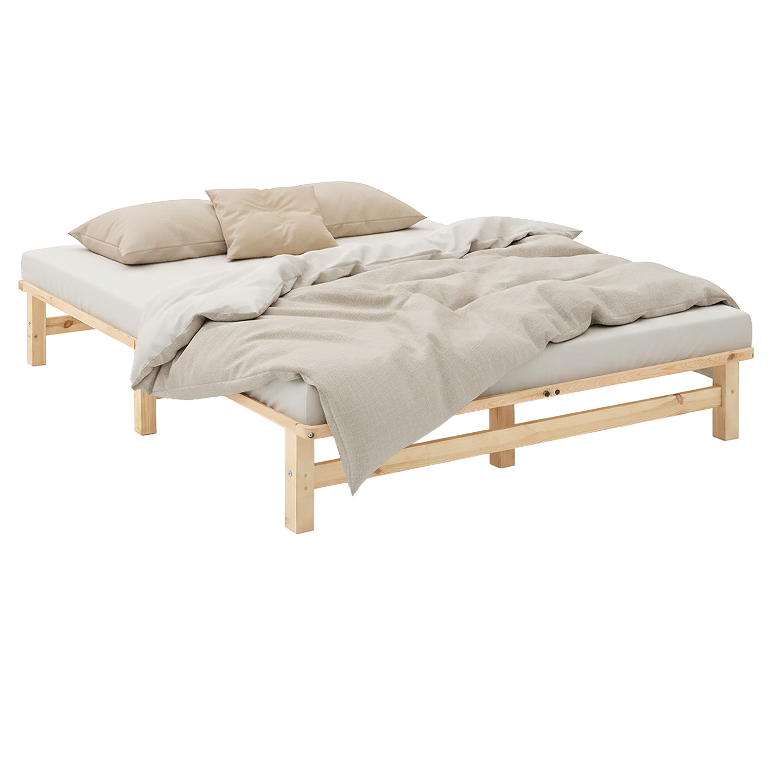 160x200 cm Natural Pallet Bed – Wooden Double Bed with Slatted Base for Teen Rooms, Guest Rooms, and Bedrooms