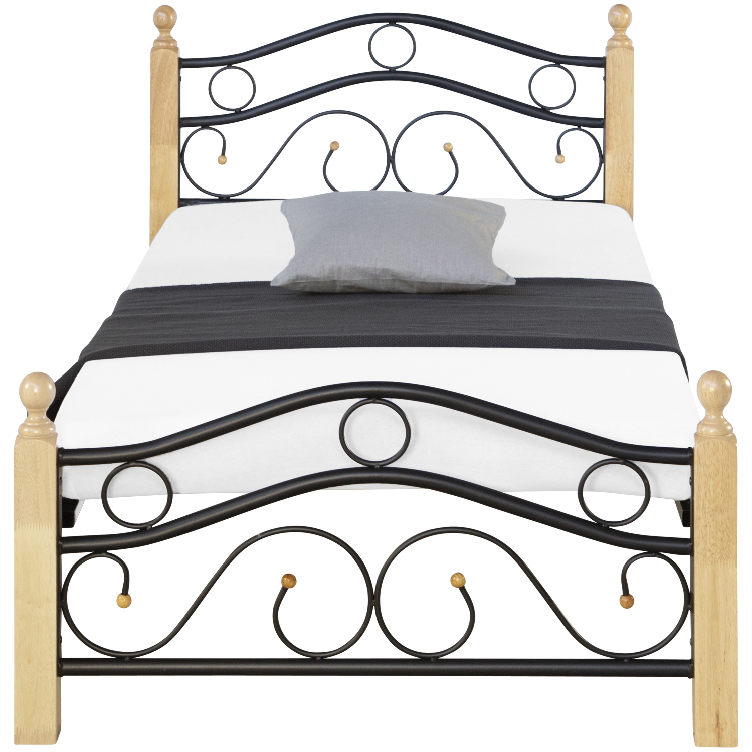 Black metal single bed, 90x200 cm, with a bed frame and slatted base - perfect for a youth bedroom