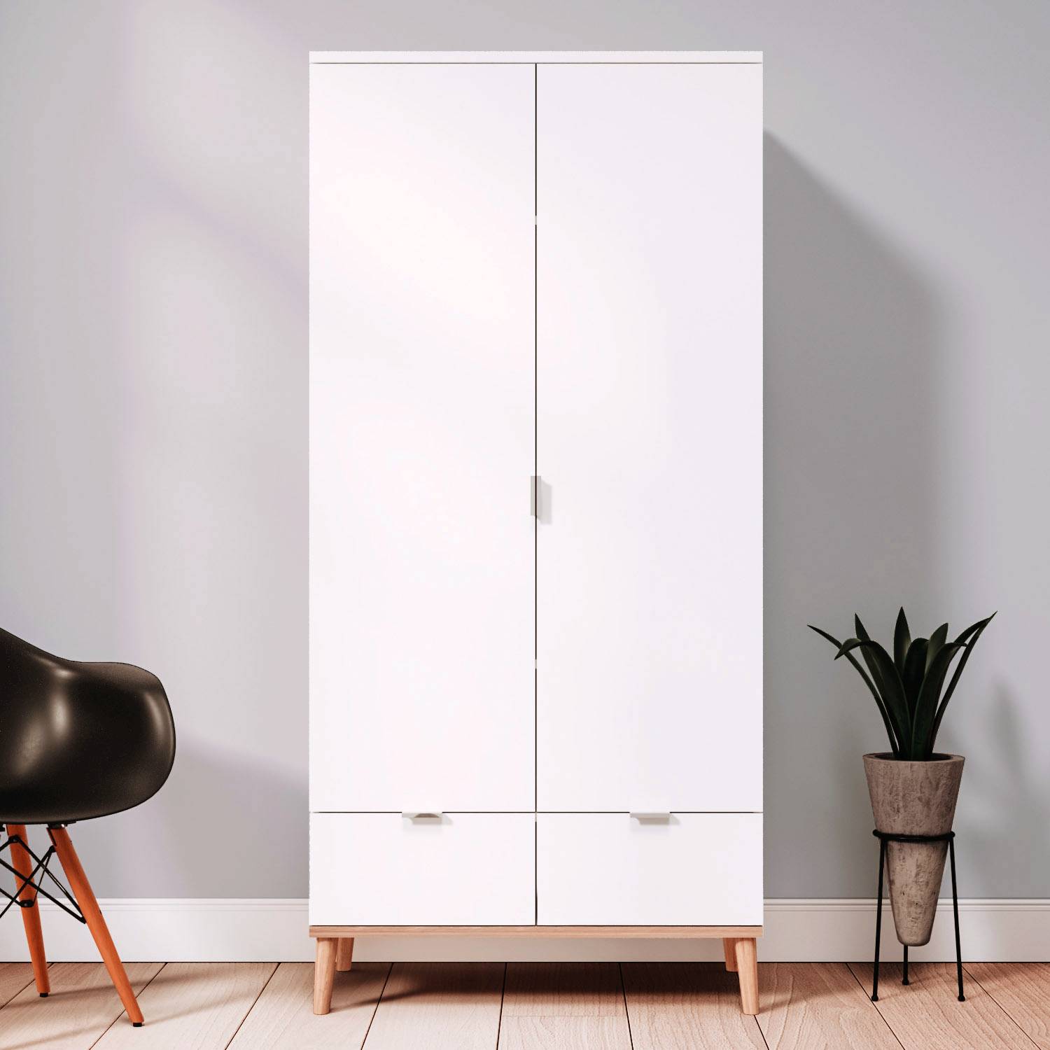 Wardrobe Closet White180 cm Wood Cabinet 2 Doors Hallway Cabinet Multipurpose Cabinet