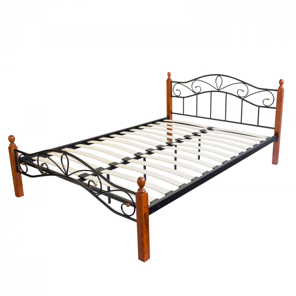 Metal Bed Iron Bed Double 180 x 200 Wood Slatted black brown bed frame 920