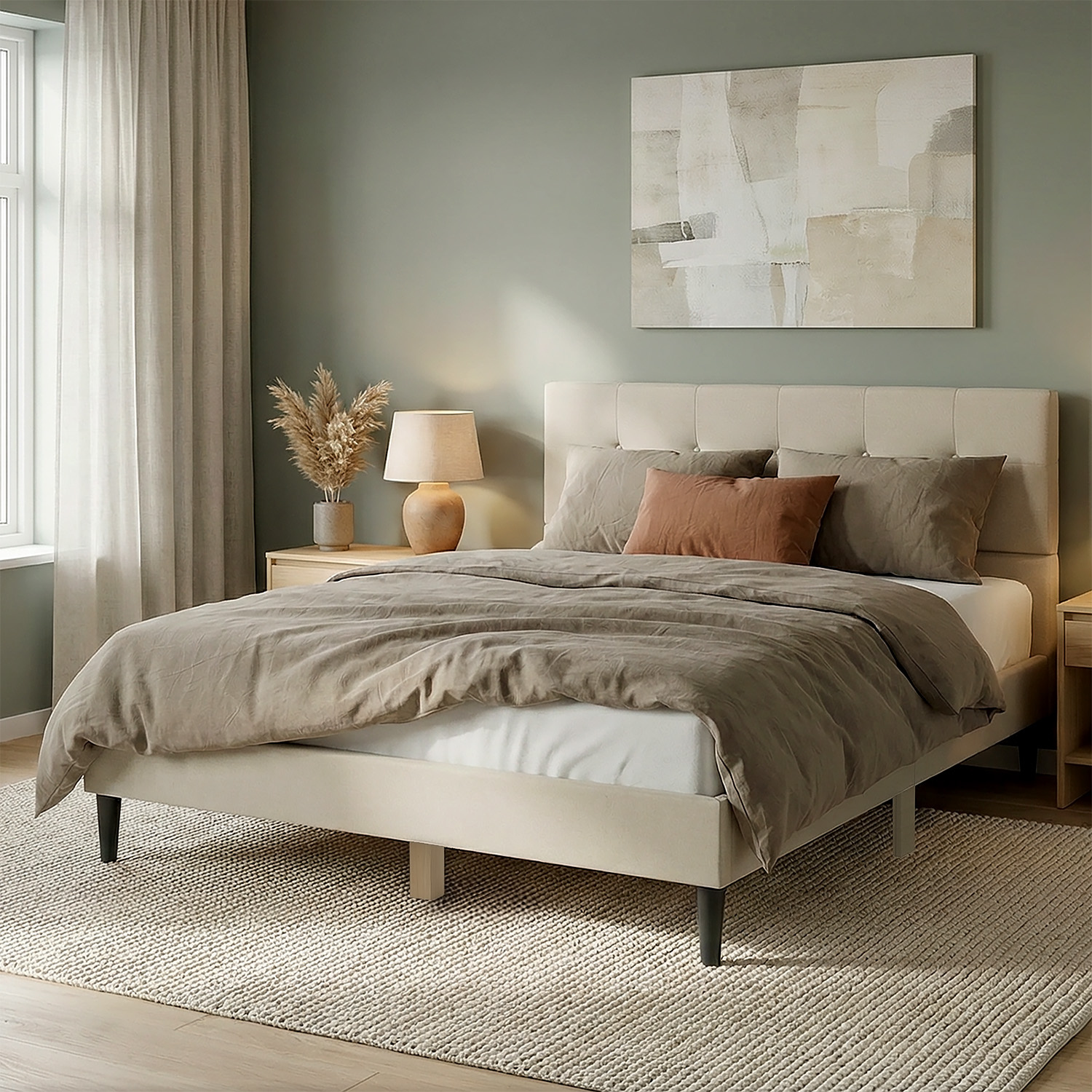 Upholstered Bed Bedside Table Slatted Frame Double Bed 140 160 180 x200 cm Bed Side Table Black Grey Brown