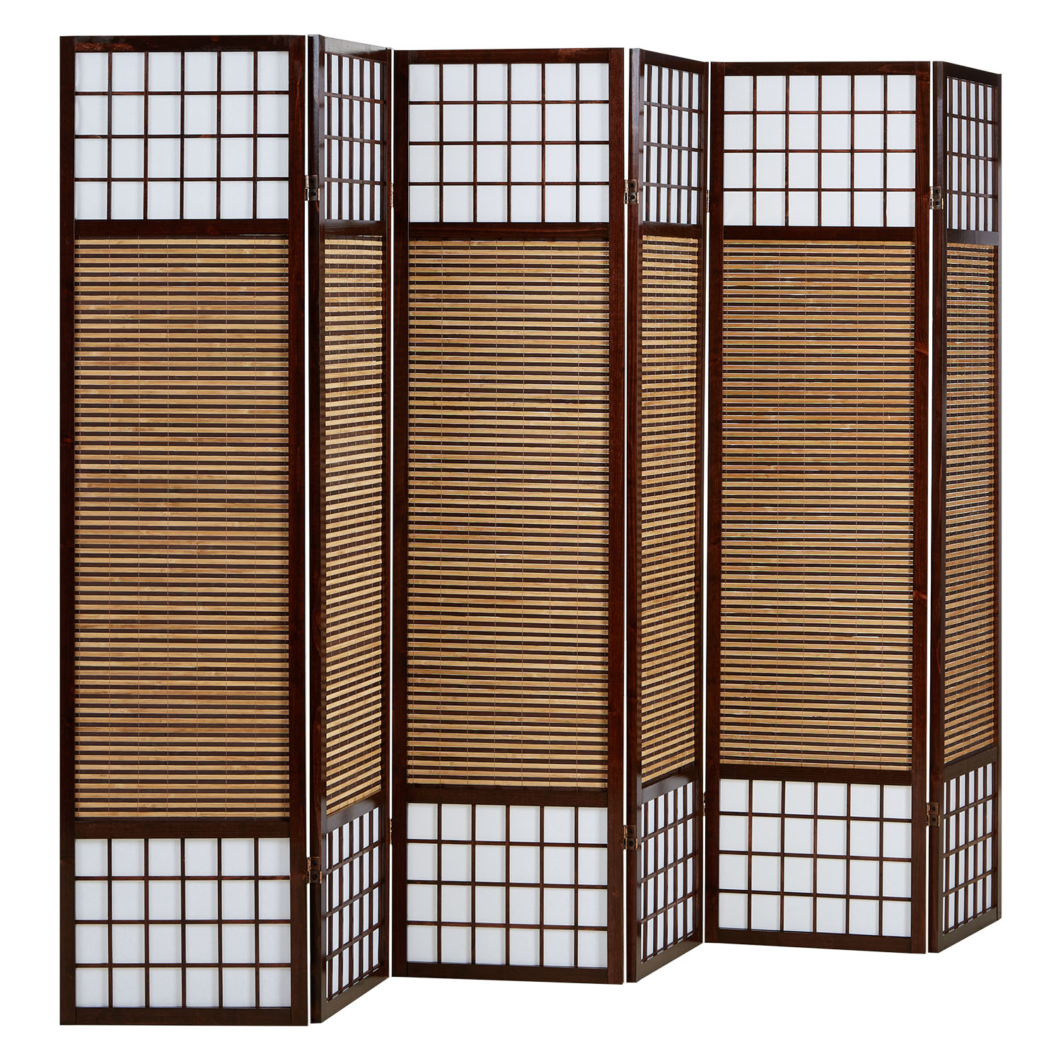 Paravent Brown Bamboo Shoji Rice Paper White | 6-panel | Wood | Room Divider Partition Privacy Screen