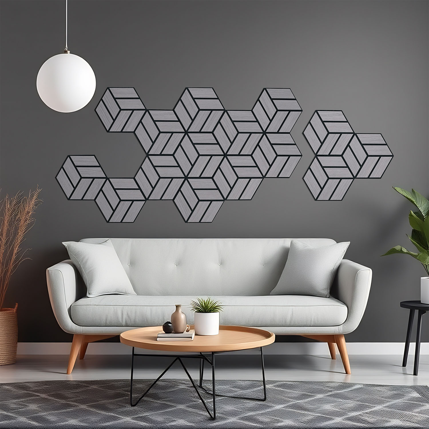 Acoustic Panels Wall Panels Hexagon Honeycomb 30 x 26 cm Grey | Wood | 20-piece Set | 3D