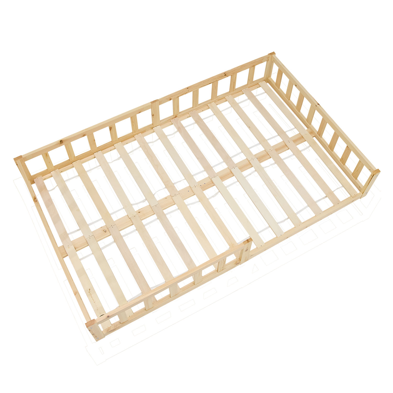 Montessori Crib 120x200 cm Natural, Includes Mattress & Slatted Base – Floor-Level Crib with Safety Rails Made of Solid Wood