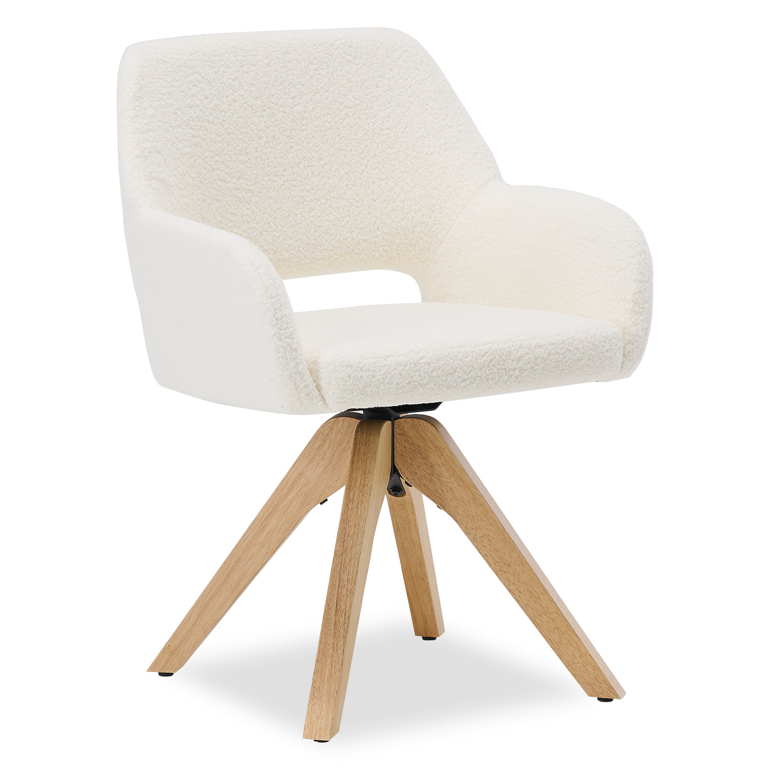 Upholstered Chair Teddy Fabric White | Set of 6 | swivel | with Armrests | Kitchen Dining Room Office