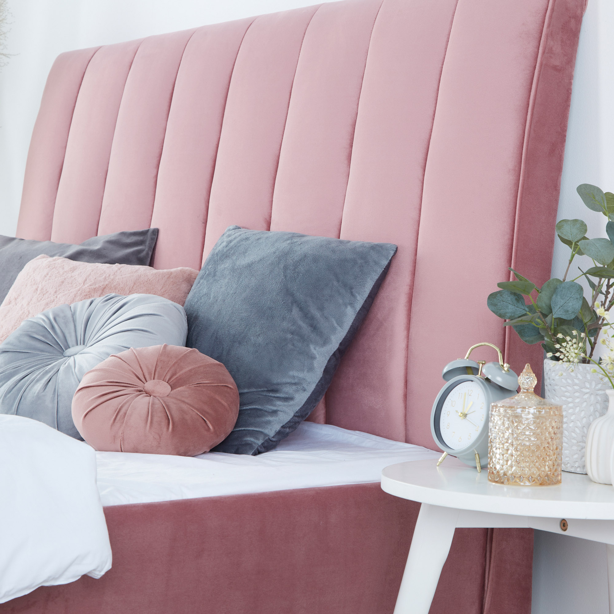 Upholstered Bed Velvet Pink Grey 140 x 200  cm with Slatted Frame Double Bed Fabric Bedstead 