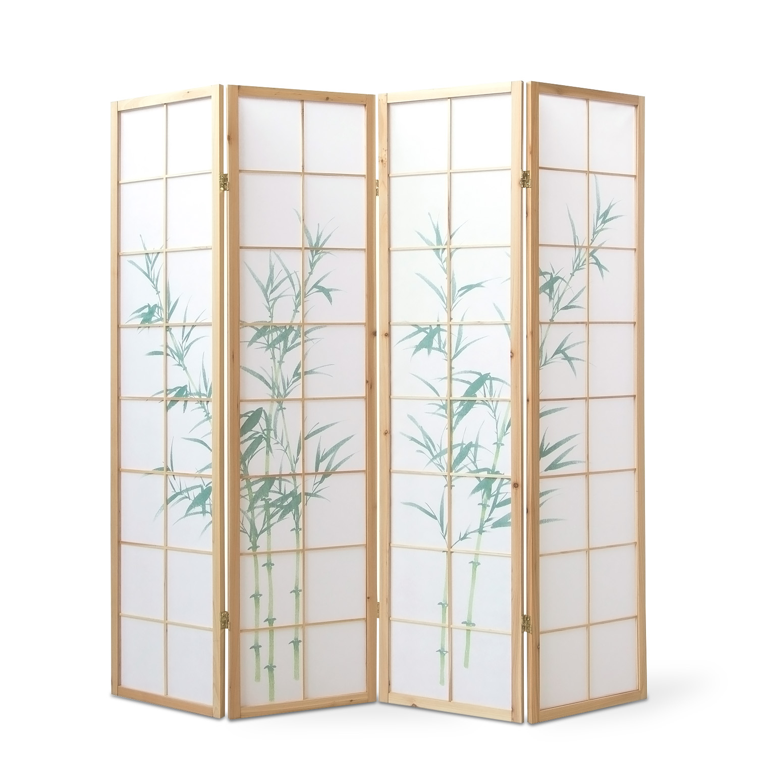 4-Panel "Nature" Screen – Wooden Room Divider with Bamboo Pattern & Rice Paper
