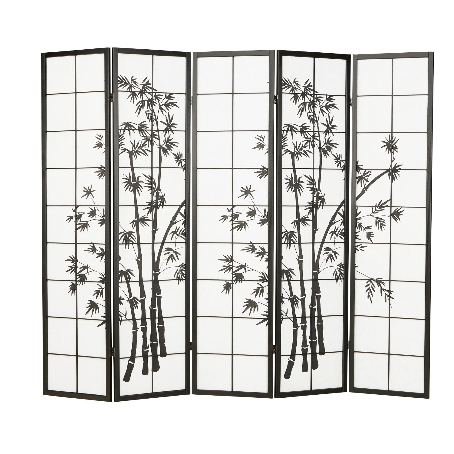 Paravent room divider 3 4 5 or 6 parts, wood black, rice paper white, bamboo pattern, height 179 cm