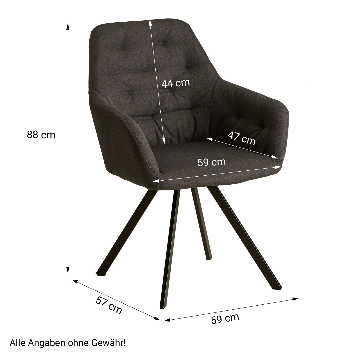 Set of 6 Upholstered Linen Dining Chairs in Anthracite with Armrests – Modern Dining Chairs