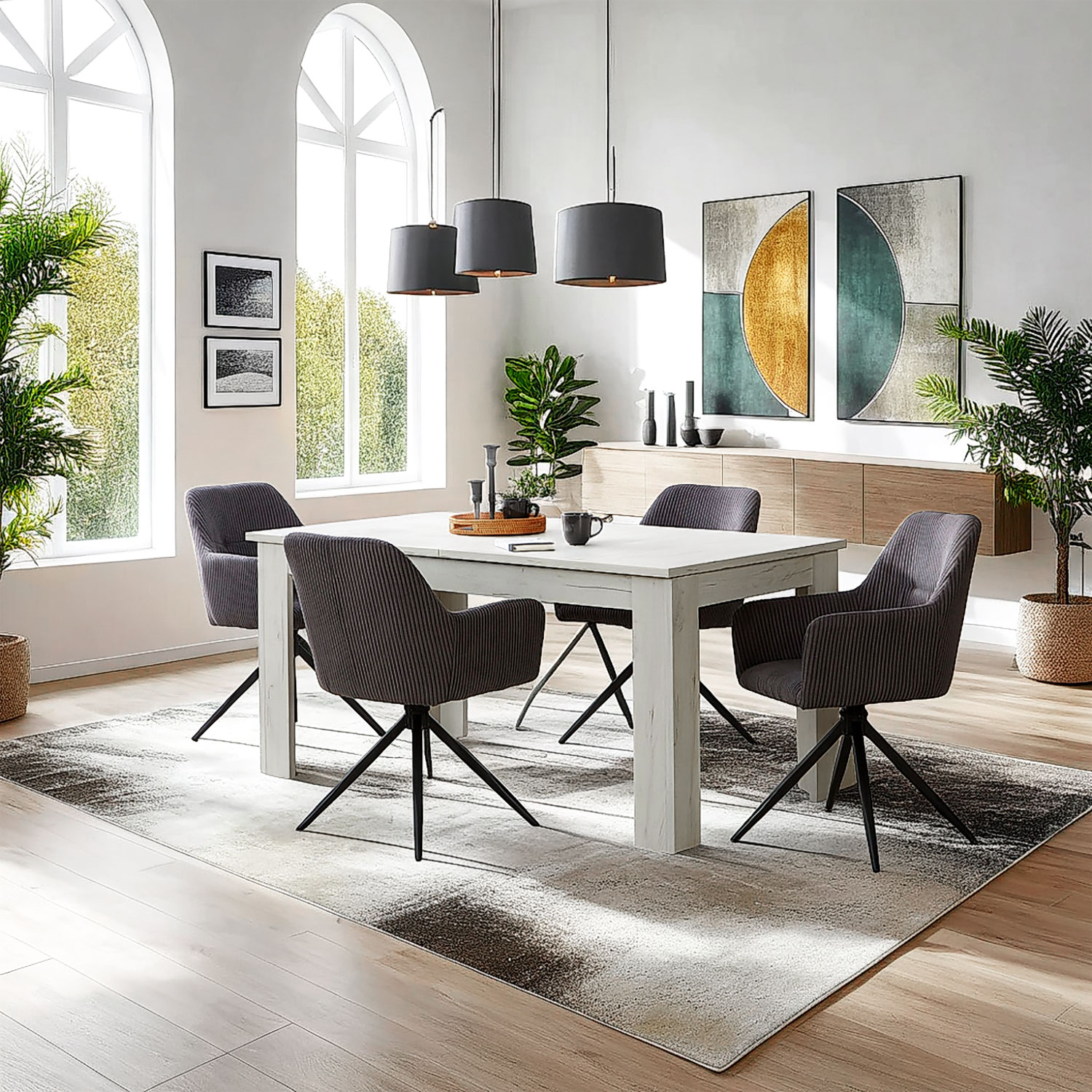 Upholstered Chair Corduroy Grey | single | swivel | with Armrests | Kitchen Dining Room Office