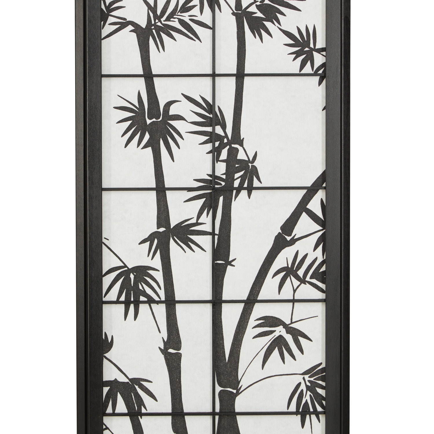 Black 4-panel folding screen with bamboo motif – Asian room divider made of wood and shoji rice paper