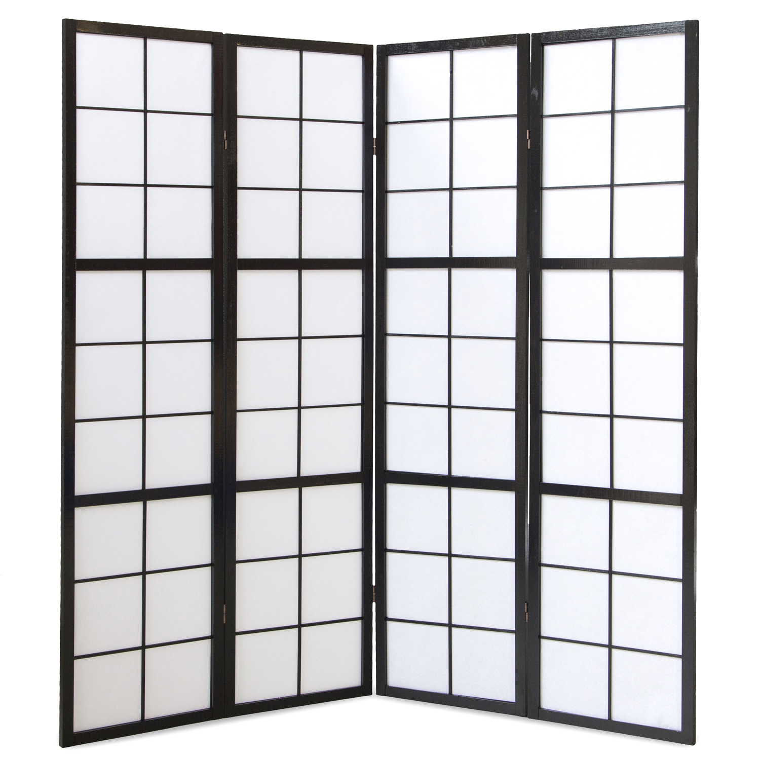 Black 4-panel folding screen – Shoji room divider made of wood and rice paper