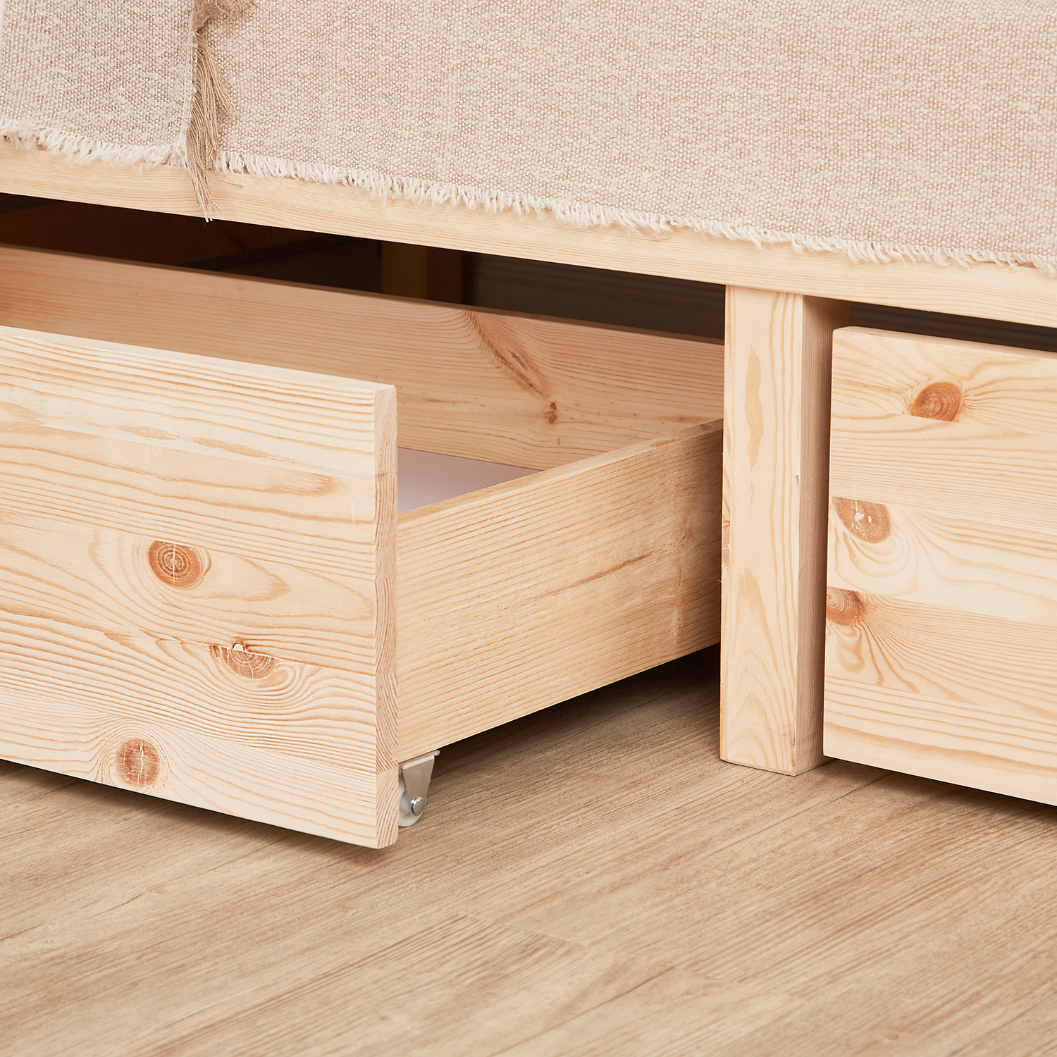 Pallet Bed 90x200 cm Natural | Single Bed with Storage Drawers | with Slatted Frame | Wood | Kids Youth Guest Bedroom