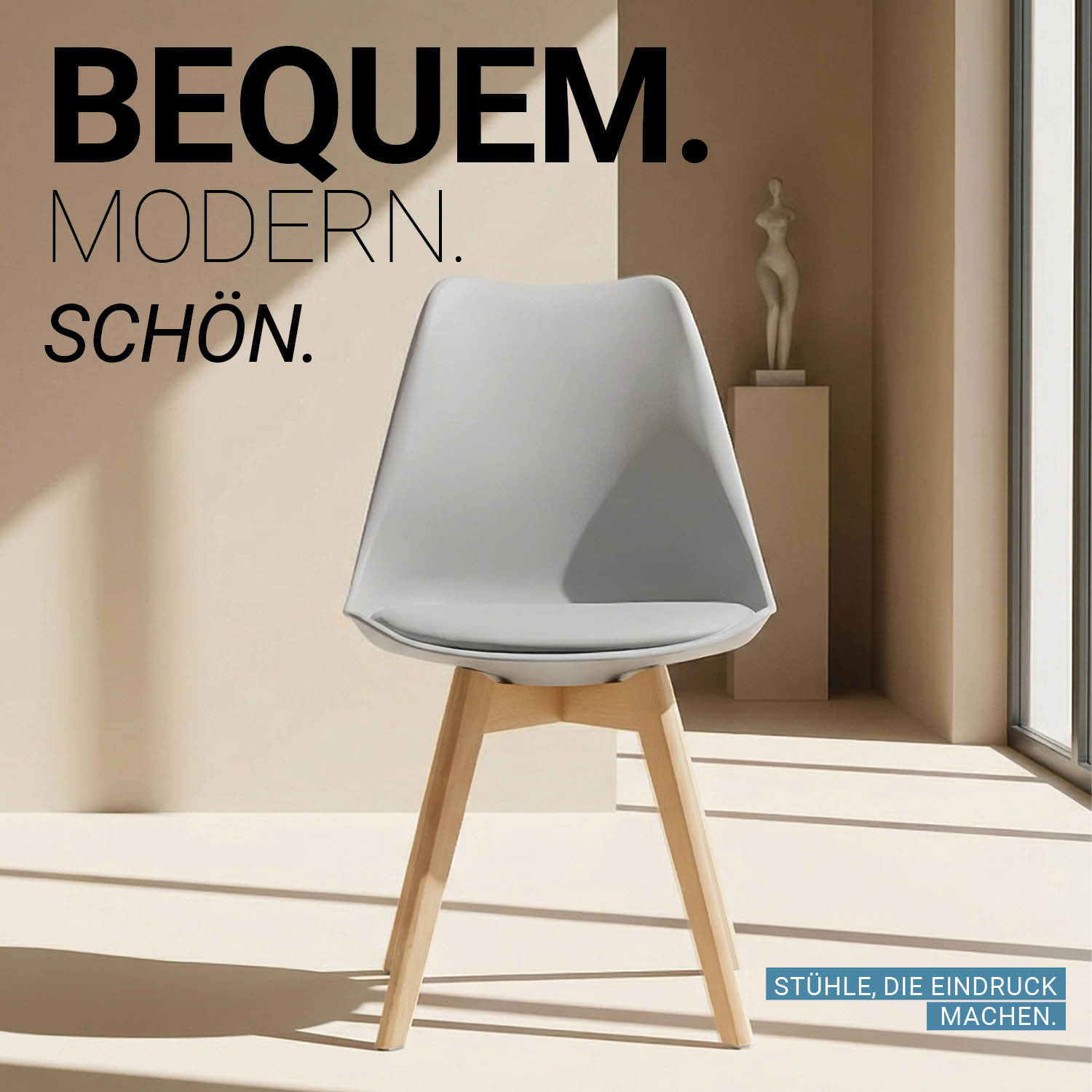 4 Grey Dining Chairs – Modern Plastic Design Chair with Wooden Legs | Set of 4 Contemporary Kitchen & Dining Chairs