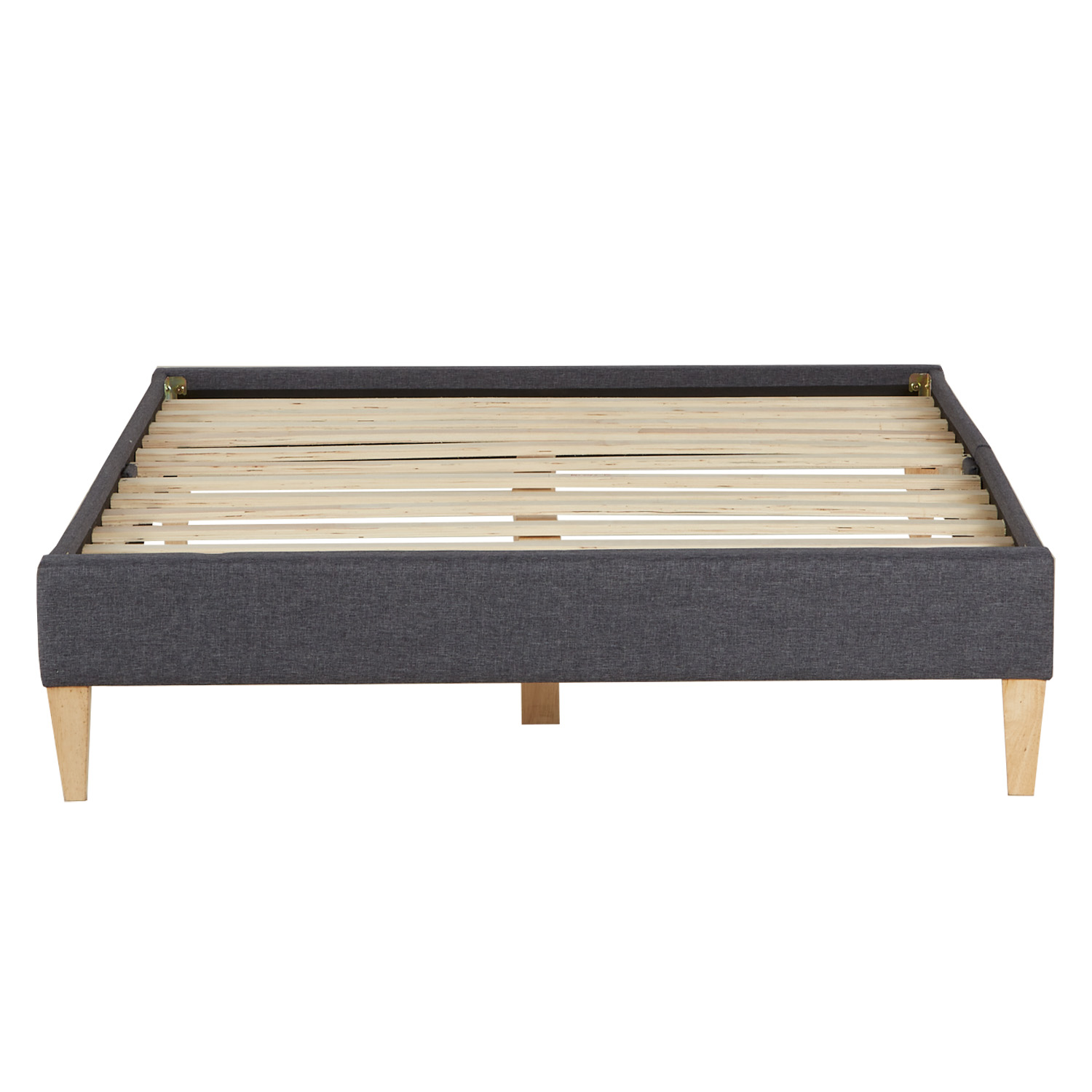Upholstered Bed with Mattress 140x200 cm Slatts Grey Fabric Bed Double Bed Futon Bed Frame Platform Bed