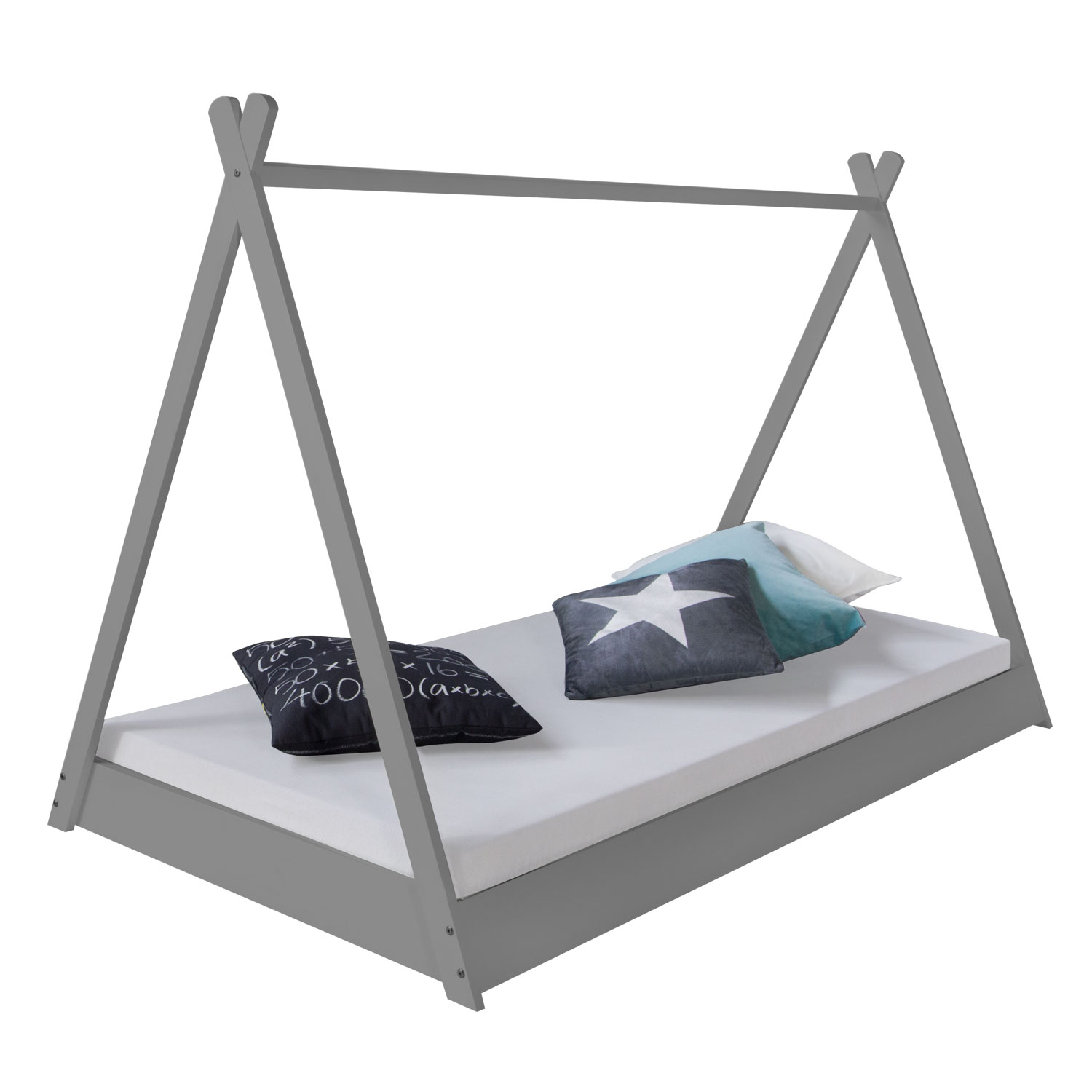 Children's Bed 90x200 cm Gray Gray Fabric | Tent Bed | Single Bed | with Slatted Frame | Wood