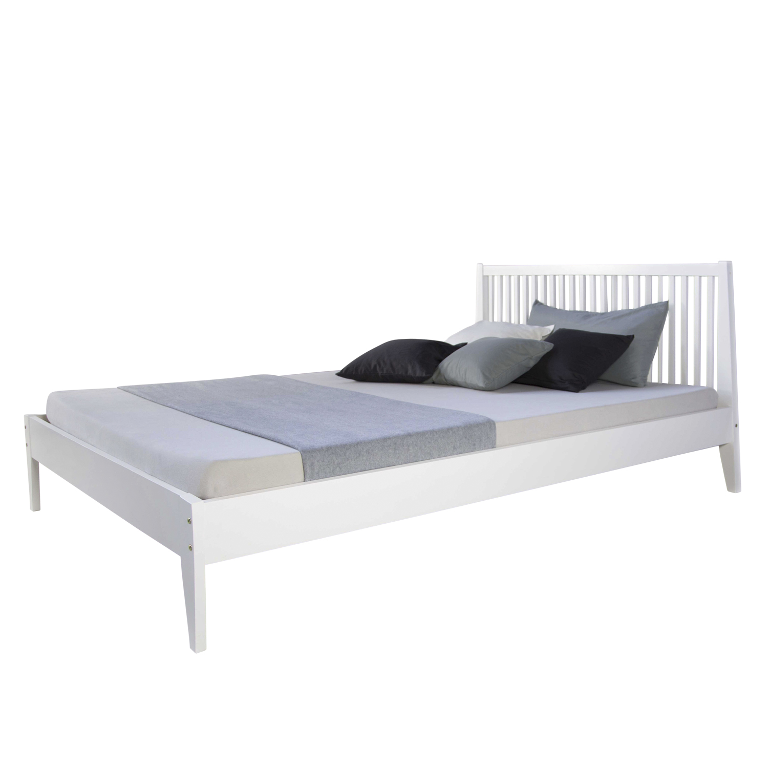 Wood Bed 140x200 cm White | Double Bed | with Slatted Frame | Scandinavian Style | Kids Youth Guest Bedroom