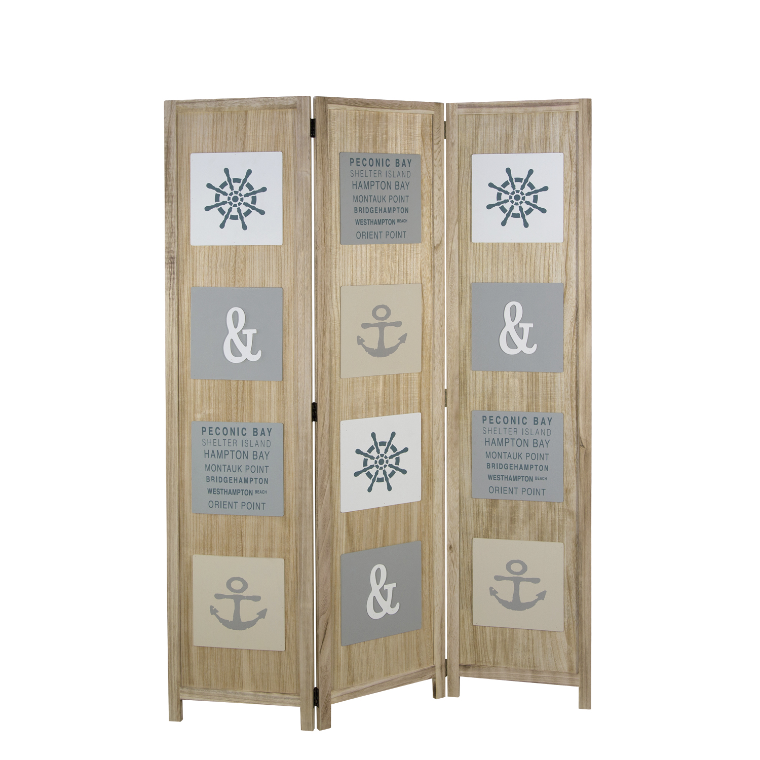 Paravent Natural Maritime Motifs | 3-panel | Wood | Room Divider Partition Privacy Screen