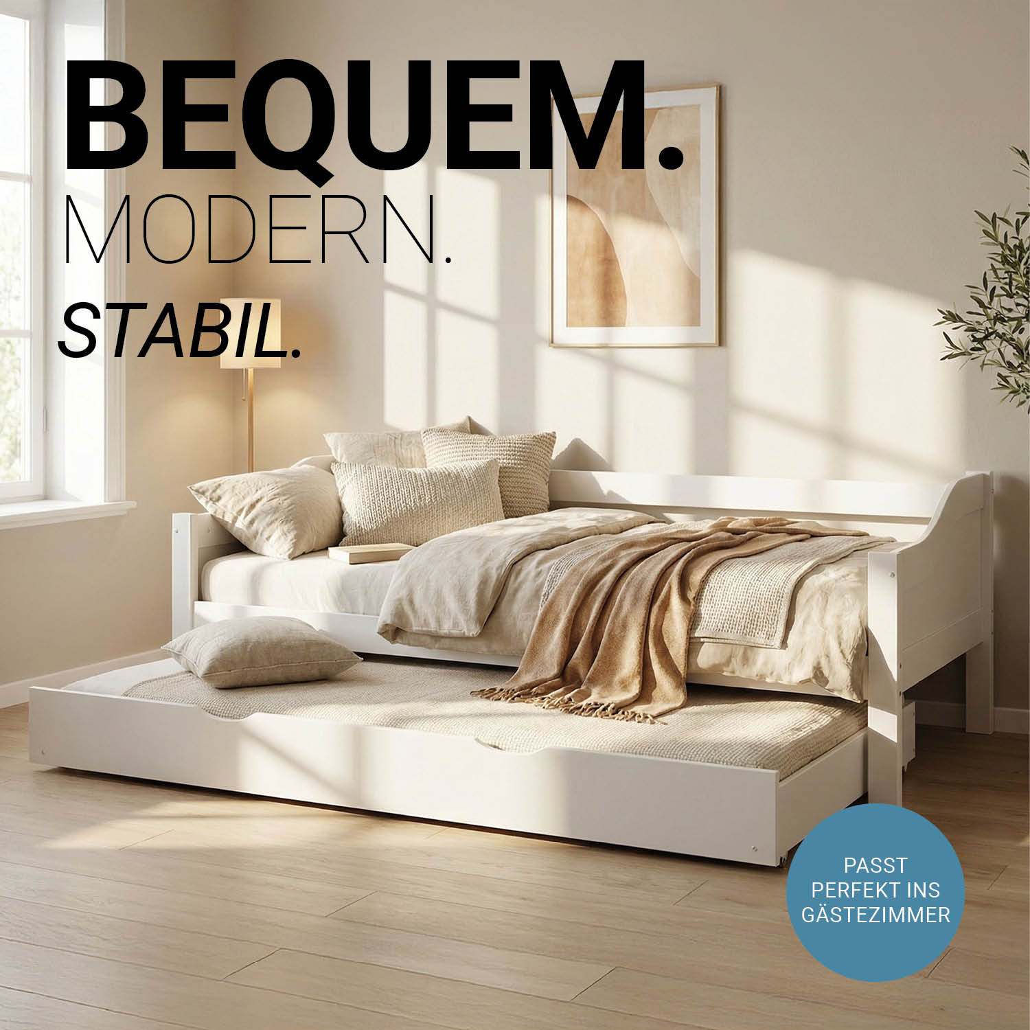 Wooden Bed 90x200 cm White | Pull-out | Bunk Bed | With Mattress | Pull-out Bed, Duo Bed, Functional Bed