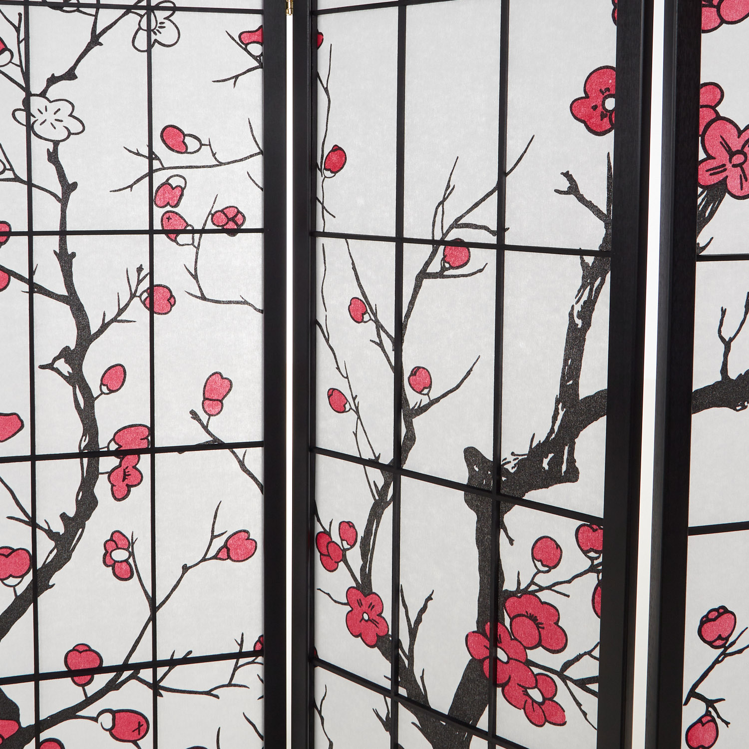 Paravent Black Cherry Pattern | Rice Paper White | 6-panel | Wood | Room Divider Partition Privacy Screen