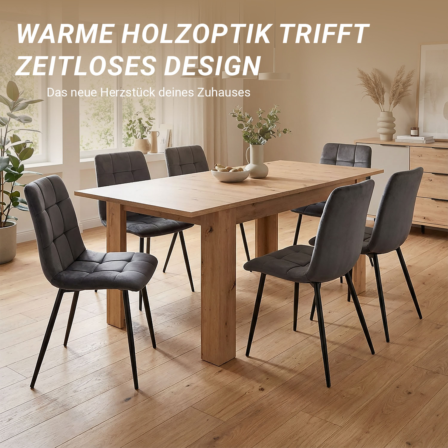 Modern Dining Table Kitchen Table Wooden Table 120x80 cm Artisan Oak 6 Seater Extendable
